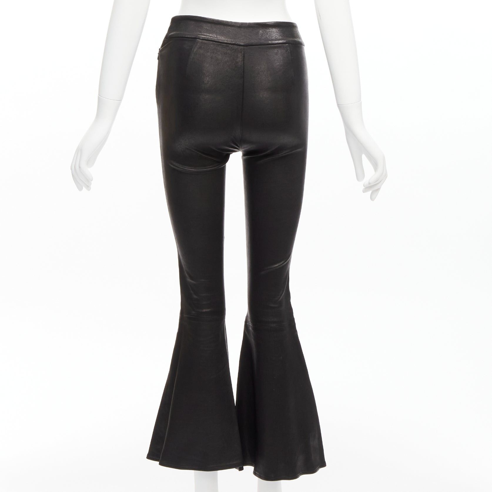 Frame FRAME black genuine lambskin leather flared cropped pants US2 S Size 27" / US 4 / IT 40 - 5 Thumbnail
