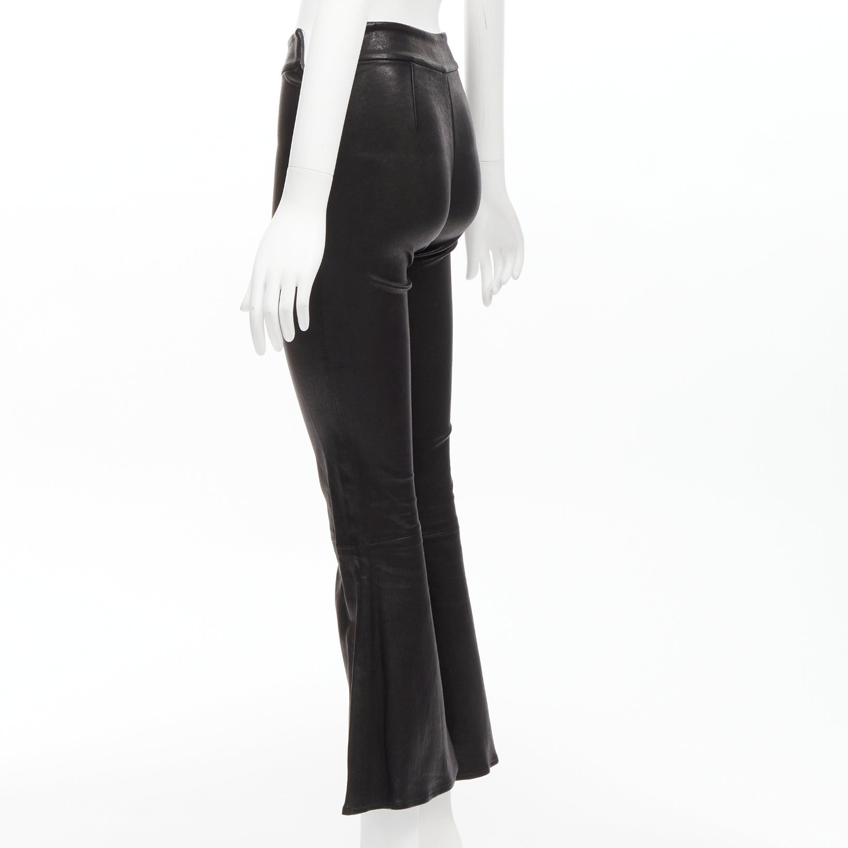 Frame FRAME black genuine lambskin leather flared cropped pants US2 S Size 27" / US 4 / IT 40 - 6 Thumbnail