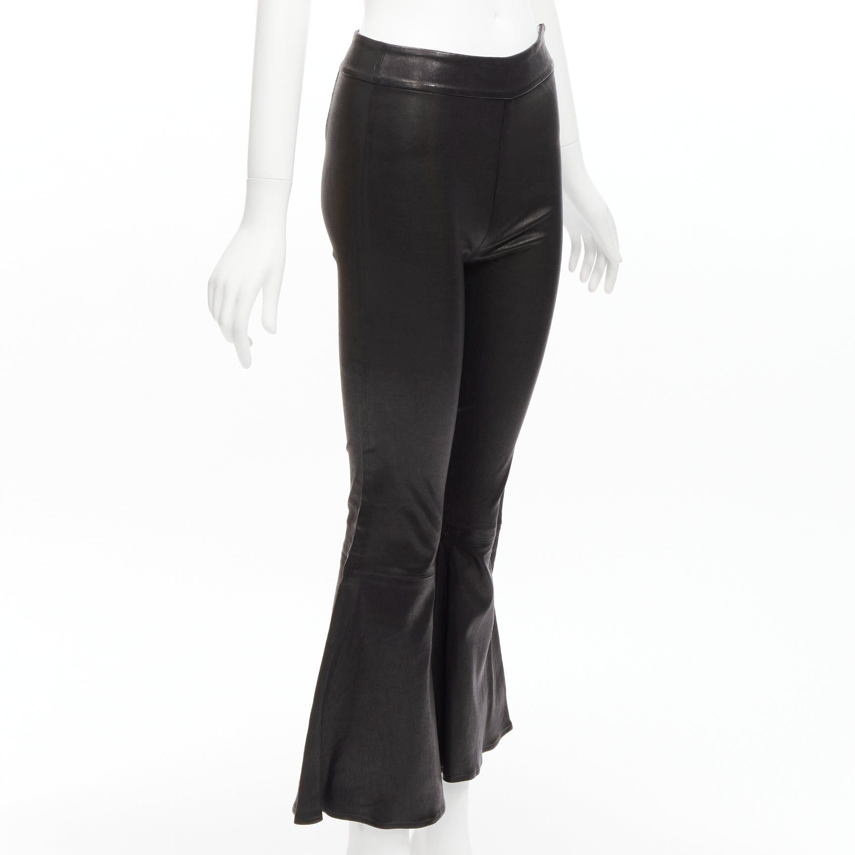 Frame FRAME black genuine lambskin leather flared cropped pants US2 S Size 27" / US 4 / IT 40 - 3 Thumbnail