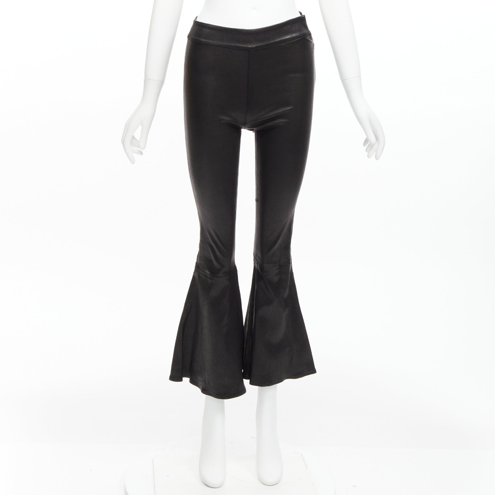 Frame FRAME black genuine lambskin leather flared cropped pants US2 S Size 27" / US 4 / IT 40 - 9 Thumbnail