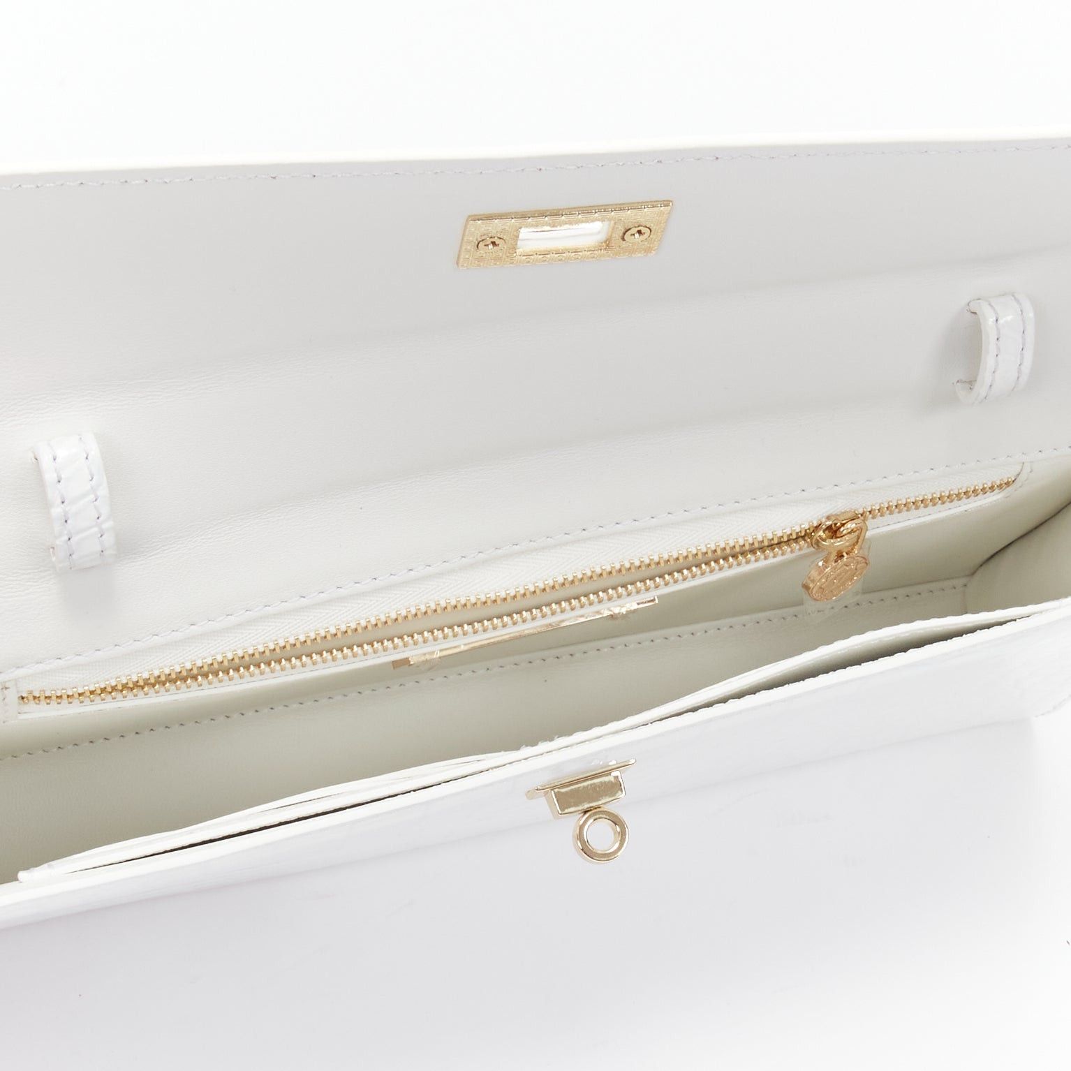 Other FERIDA YANG Bespoke white matte scaled leather gold buckle long flap clutch Size ONE SIZE - 9 Thumbnail