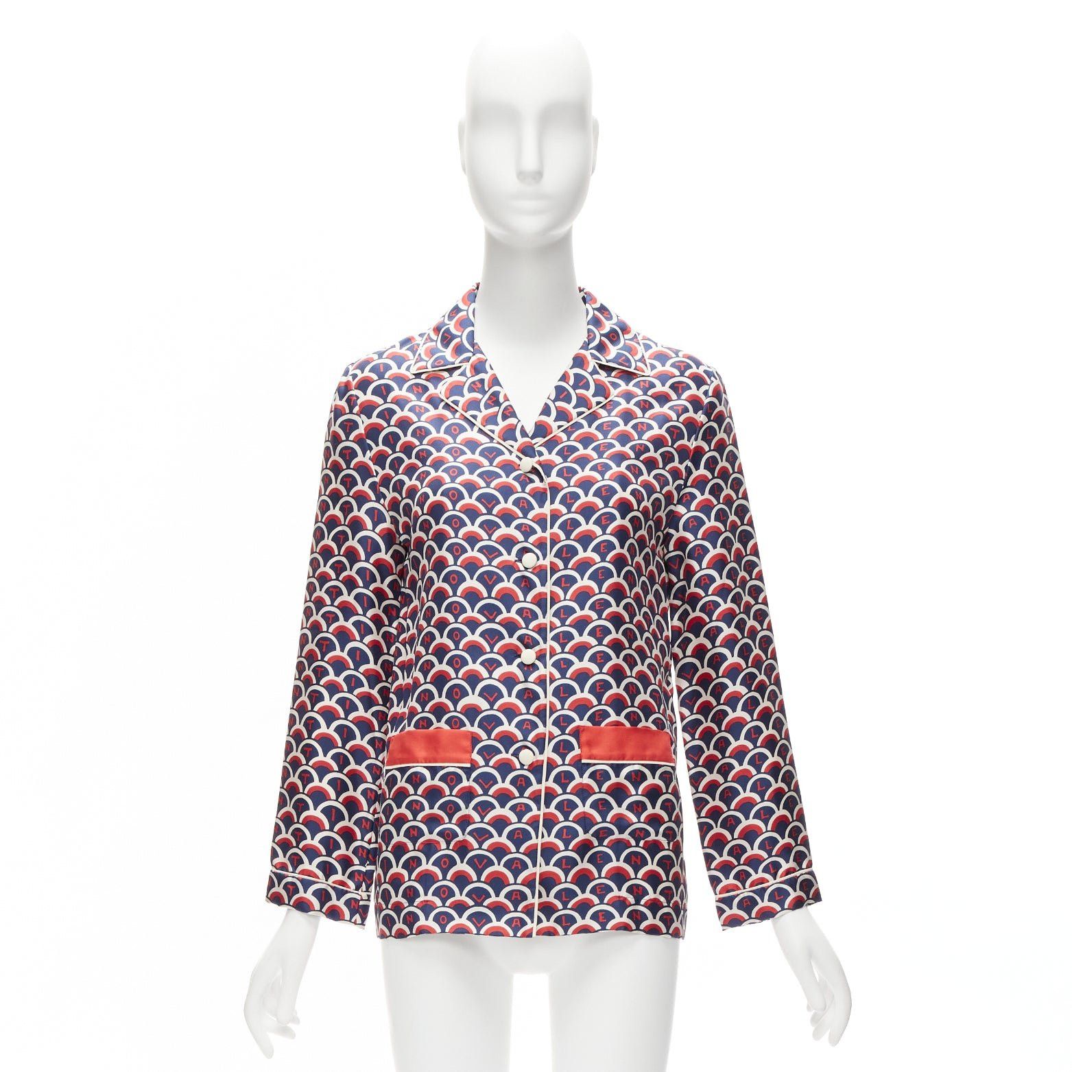 Valentino VALENTINO 100% silk Scale navy red logo print pajama shirt IT36 XXS Size XS / US 0-2 / IT 36-38 - 9 Thumbnail