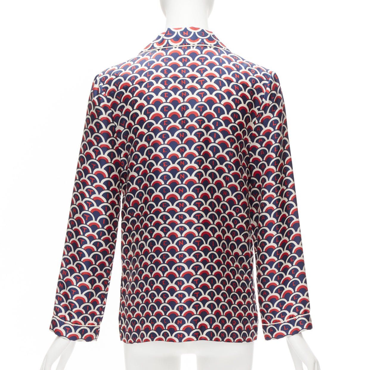 Valentino VALENTINO 100% silk Scale navy red logo print pajama shirt IT36 XXS Size XS / US 0-2 / IT 36-38 - 5 Thumbnail