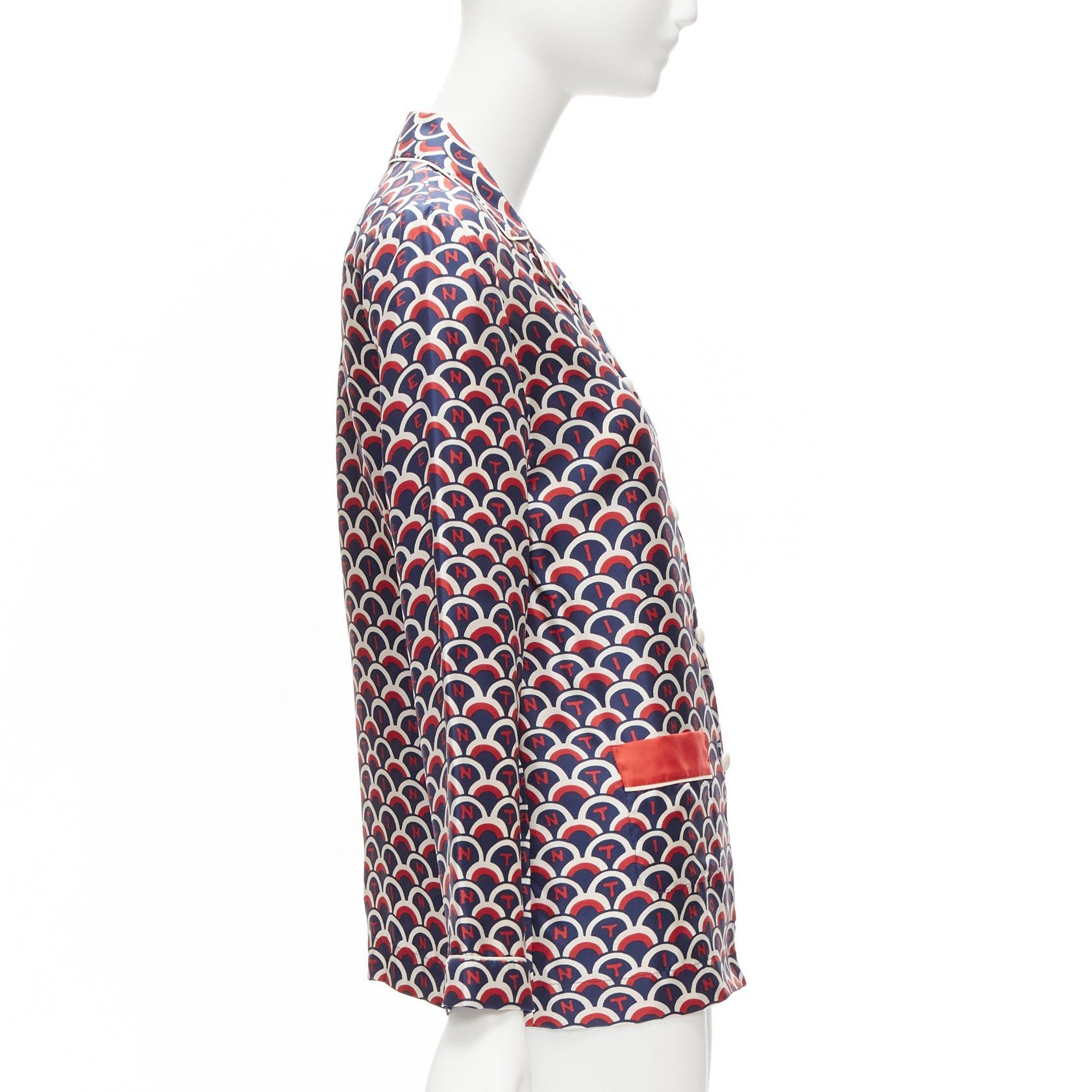 Valentino VALENTINO 100% silk Scale navy red logo print pajama shirt IT36 XXS Size XS / US 0-2 / IT 36-38 - 4 Thumbnail