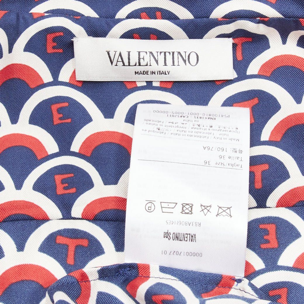 Valentino VALENTINO 100% silk Scale navy red logo print pajama shirt IT36 XXS Size XS / US 0-2 / IT 36-38 - 8 Thumbnail