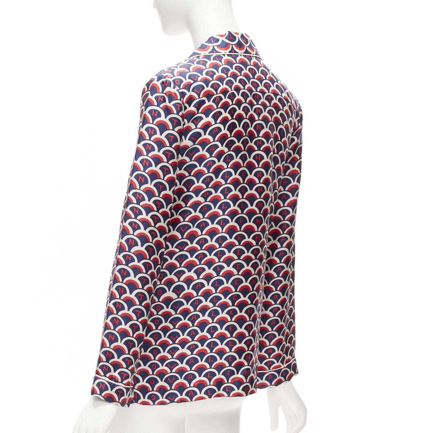 Valentino VALENTINO 100% silk Scale navy red logo print pajama shirt IT36 XXS Size XS / US 0-2 / IT 36-38 - 6 Thumbnail
