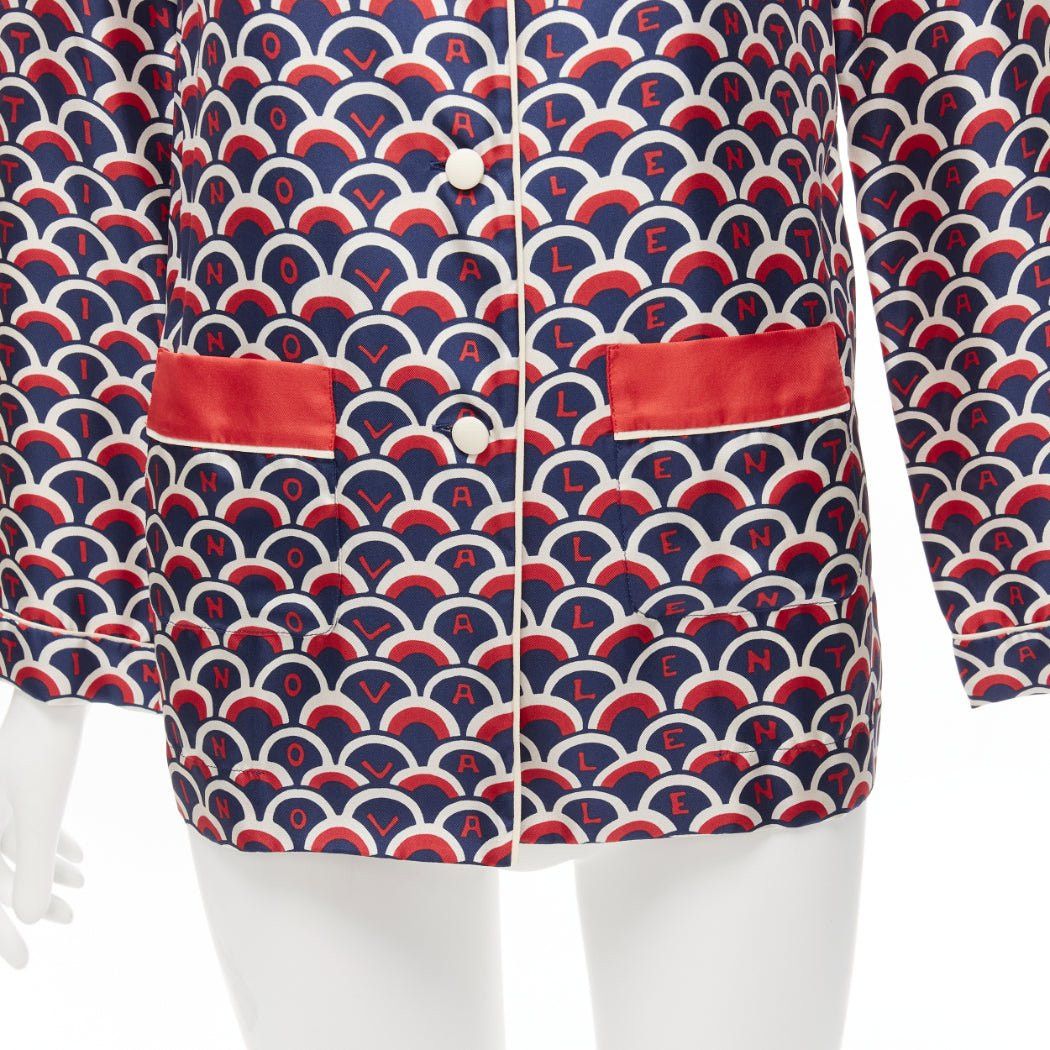 Valentino VALENTINO 100% silk Scale navy red logo print pajama shirt IT36 XXS Size XS / US 0-2 / IT 36-38 - 2 Thumbnail