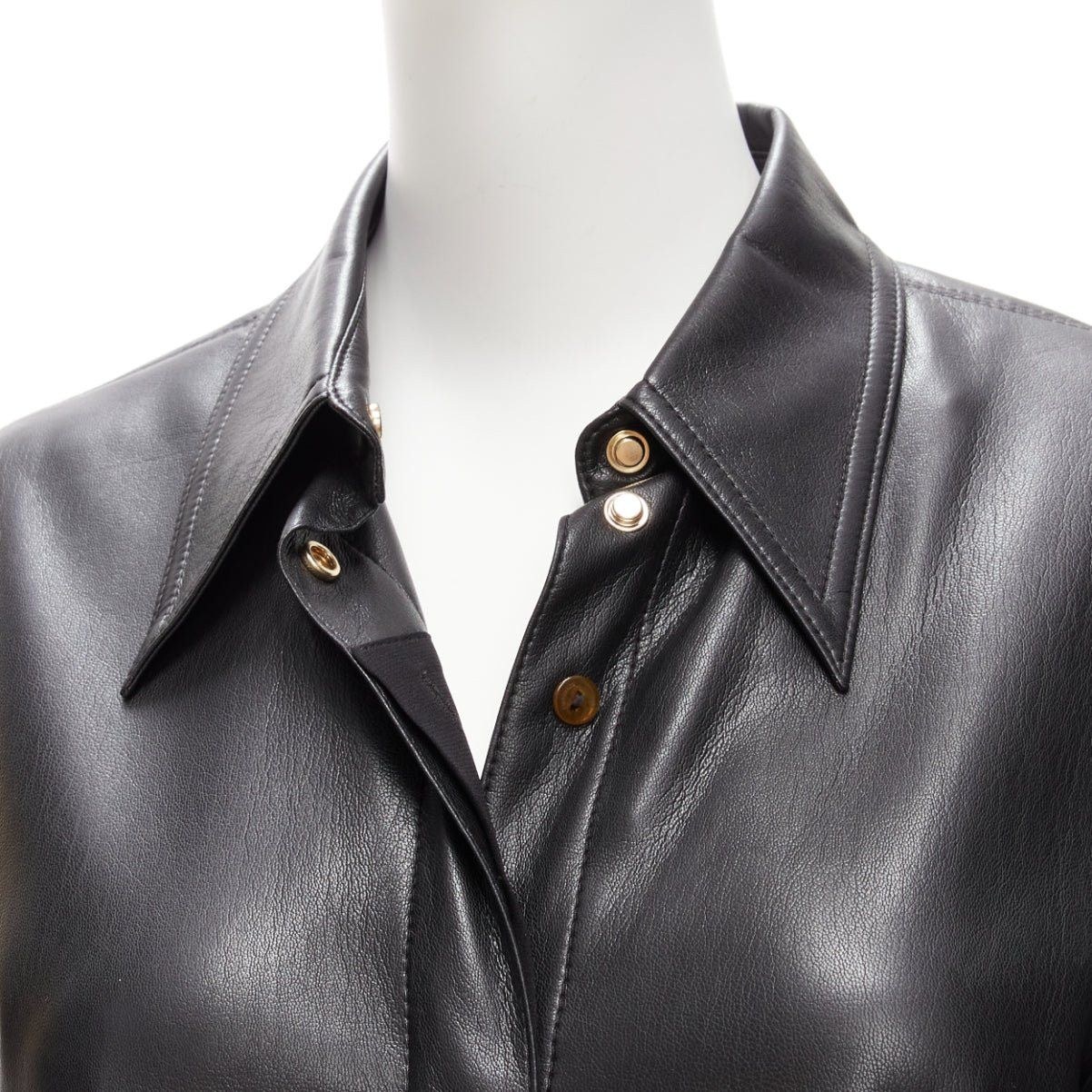 Nanushka NANUSHKA black vegan leather hidden placket long sleeve shirt S Size S / US 4 / IT 40 - 2 Thumbnail