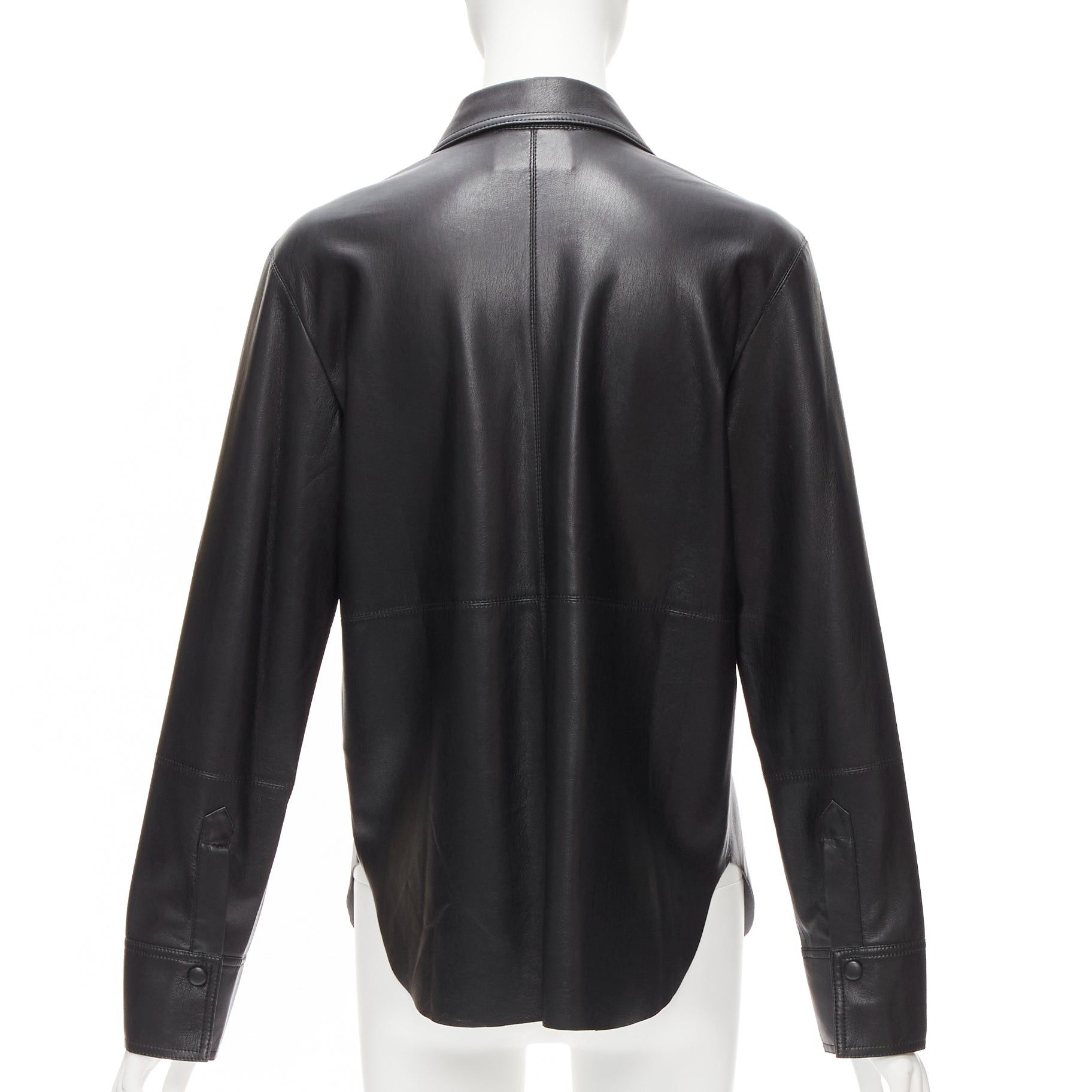 Nanushka NANUSHKA black vegan leather hidden placket long sleeve shirt S Size S / US 4 / IT 40 - 5 Thumbnail