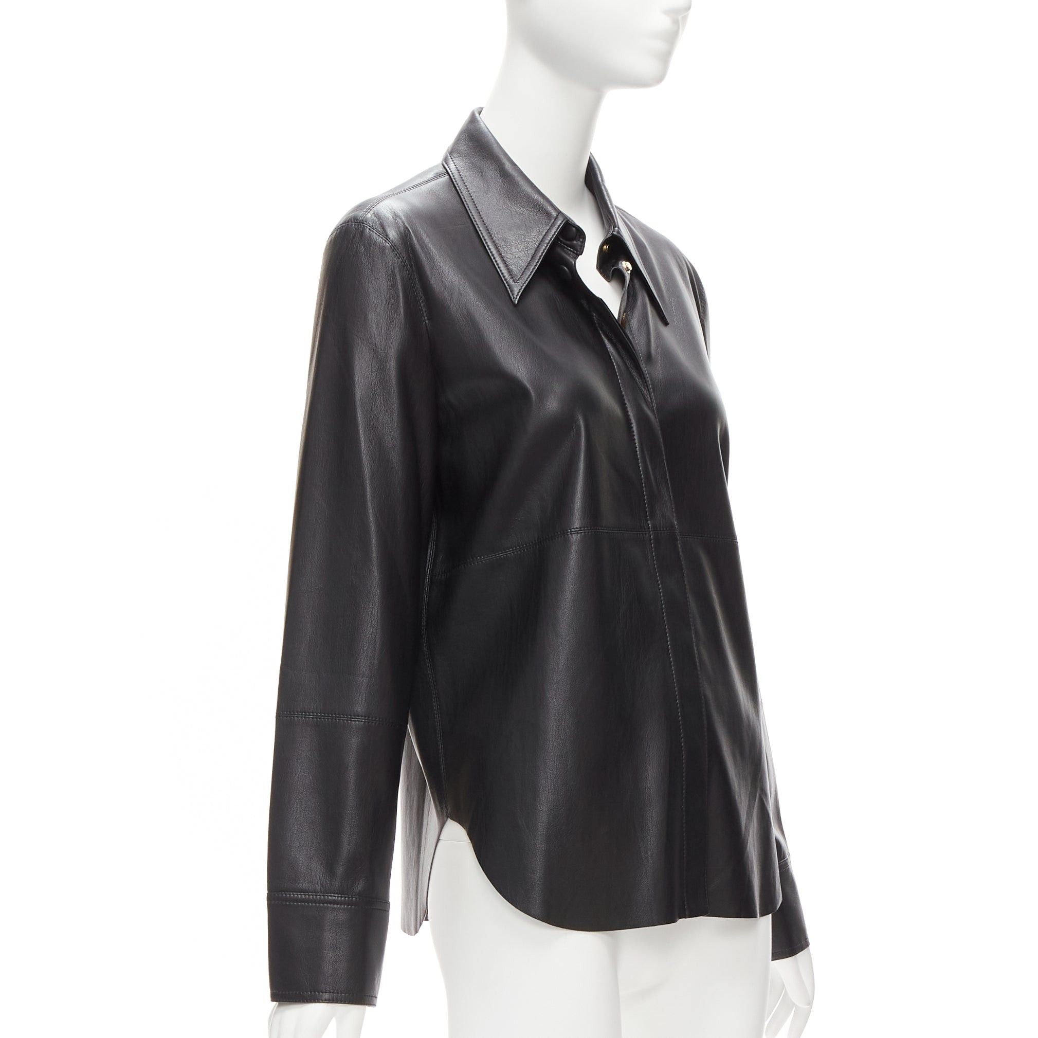 Nanushka NANUSHKA black vegan leather hidden placket long sleeve shirt S Size S / US 4 / IT 40 - 3 Thumbnail