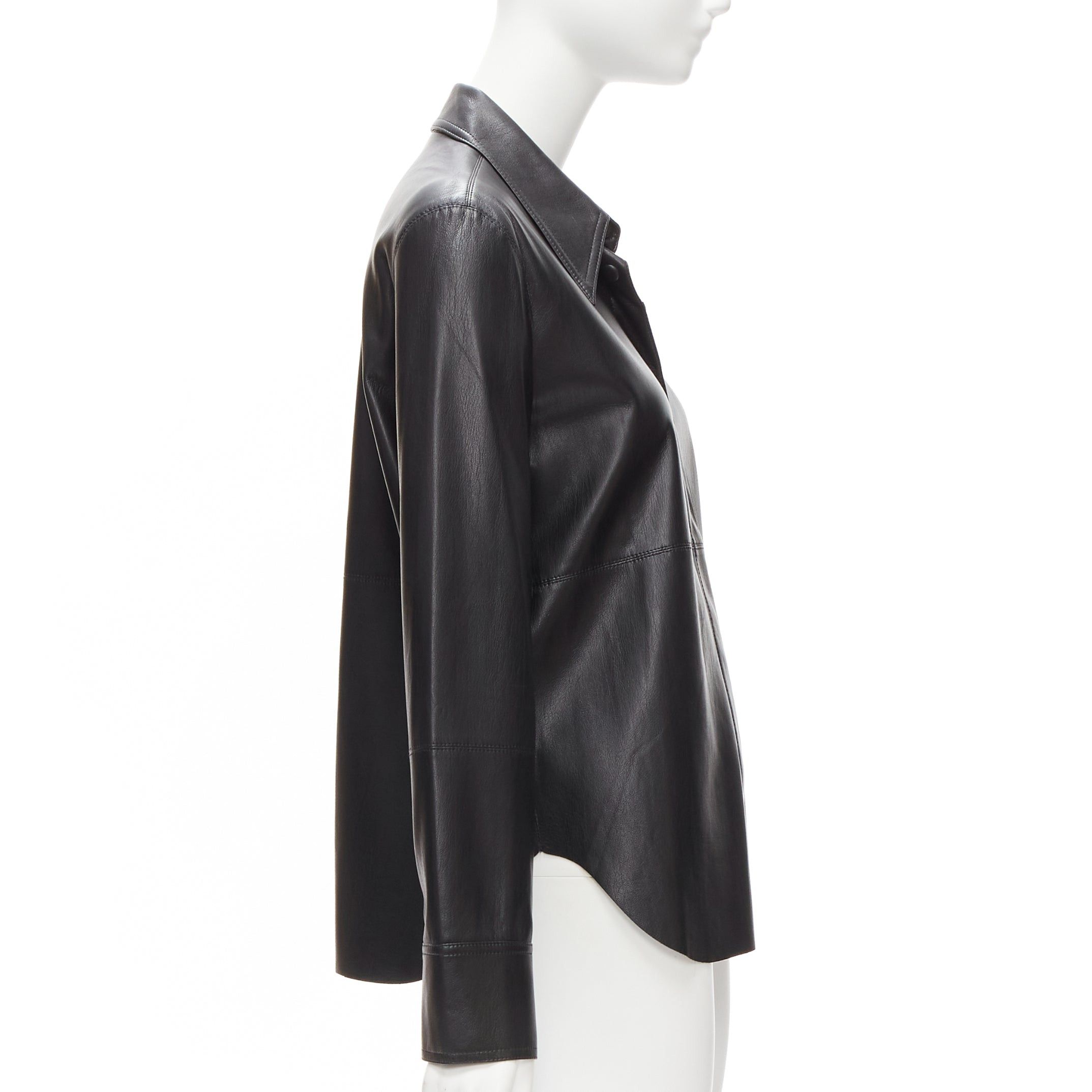 Nanushka NANUSHKA black vegan leather hidden placket long sleeve shirt S Size S / US 4 / IT 40 - 4 Thumbnail