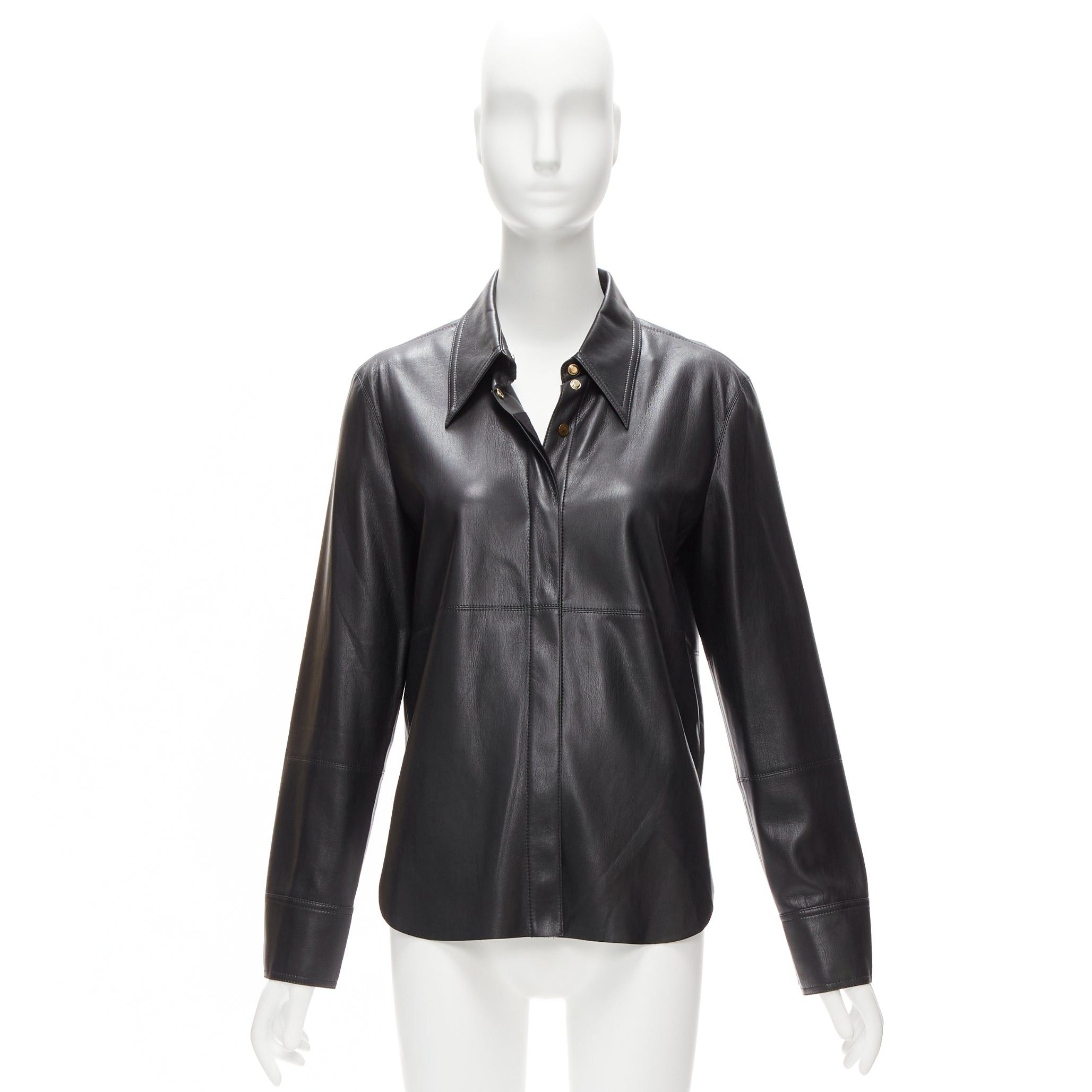 Nanushka NANUSHKA black vegan leather hidden placket long sleeve shirt S Size S / US 4 / IT 40 - 10 Thumbnail