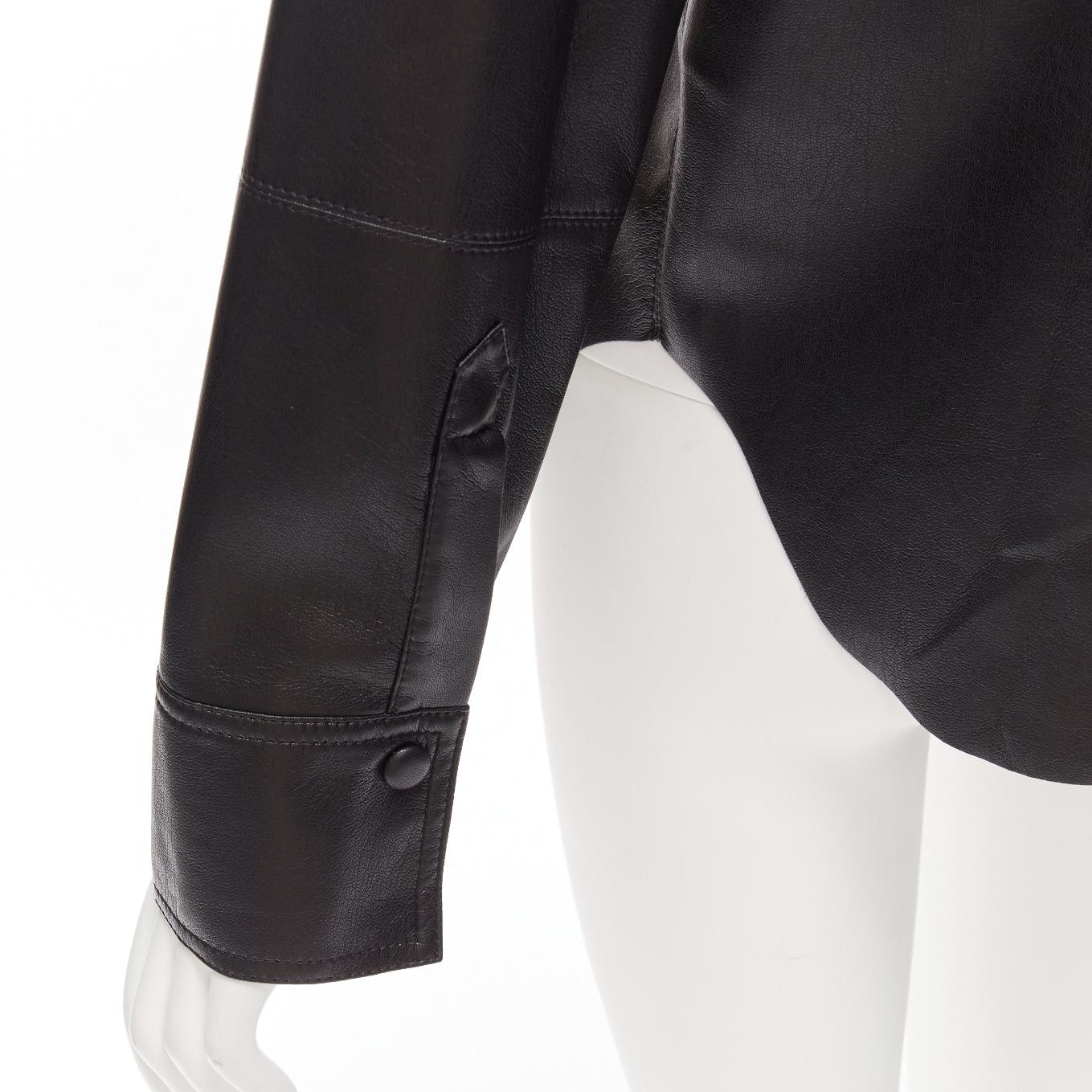 Nanushka NANUSHKA black vegan leather hidden placket long sleeve shirt S Size S / US 4 / IT 40 - 7 Thumbnail