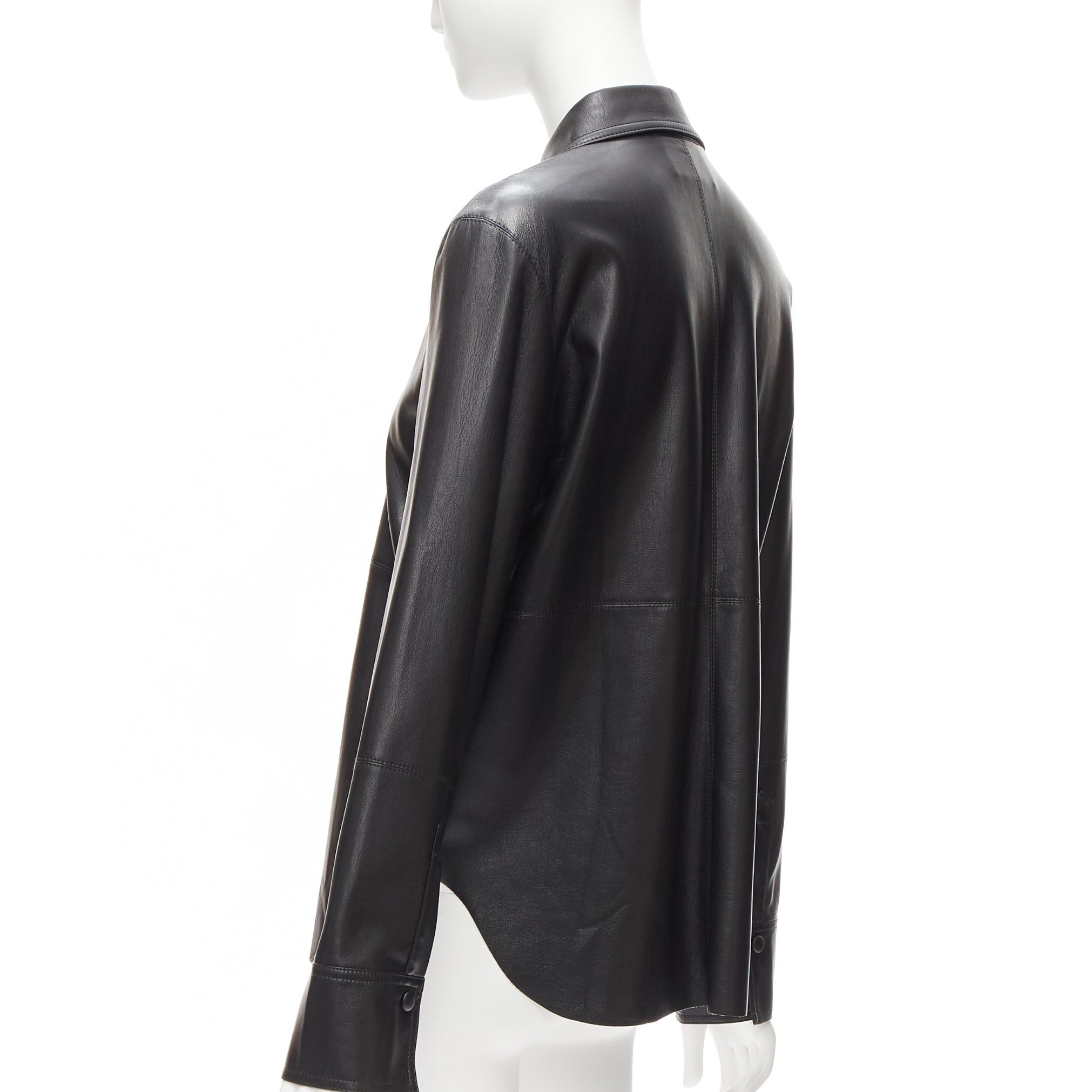 Nanushka NANUSHKA black vegan leather hidden placket long sleeve shirt S Size S / US 4 / IT 40 - 6 Thumbnail