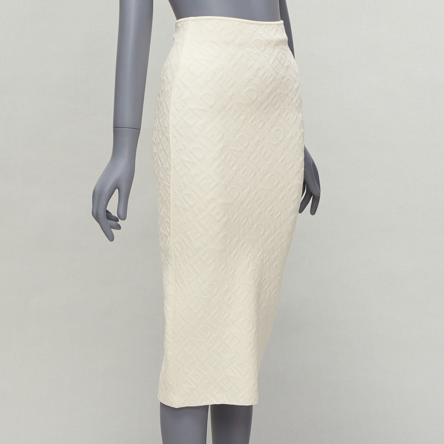 Fendi FENDI SKIMS cream logo jacquard high waisted pencil skirt IT36 XXS Size 25" / US 0 / IT 36 - 3 Thumbnail