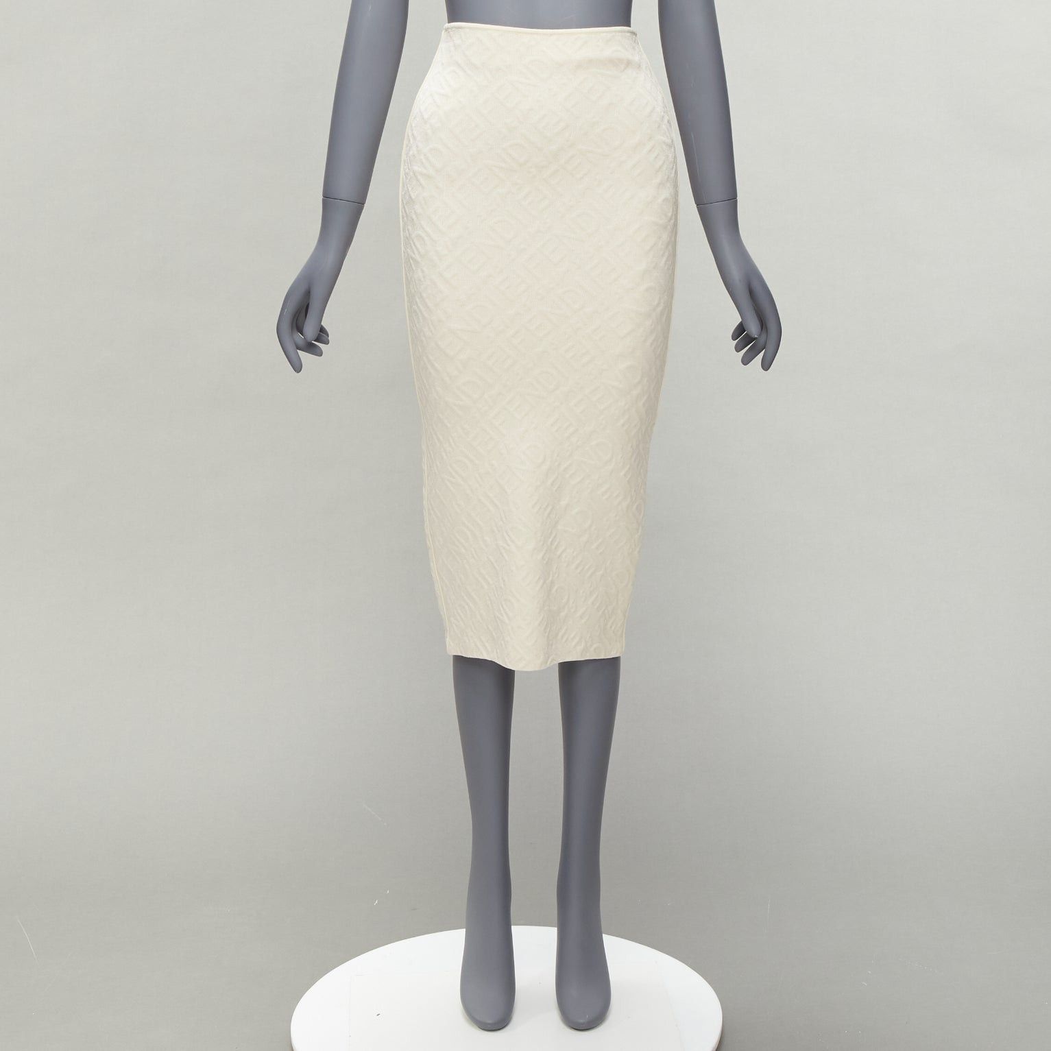 Fendi FENDI SKIMS cream logo jacquard high waisted pencil skirt IT36 XXS Size 25" / US 0 / IT 36 - 10 Thumbnail