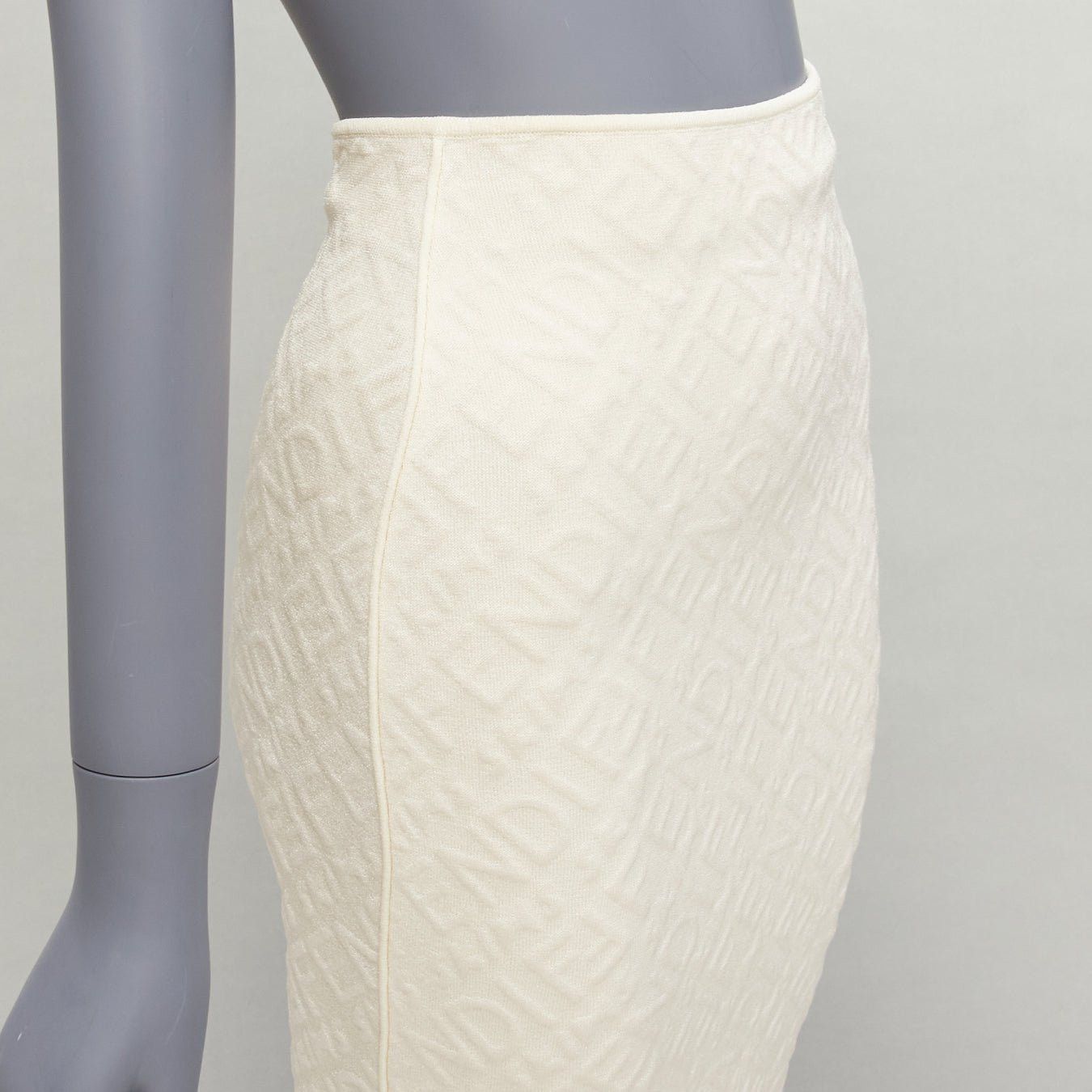 Fendi FENDI SKIMS cream logo jacquard high waisted pencil skirt IT36 XXS Size 25" / US 0 / IT 36 - 8 Thumbnail
