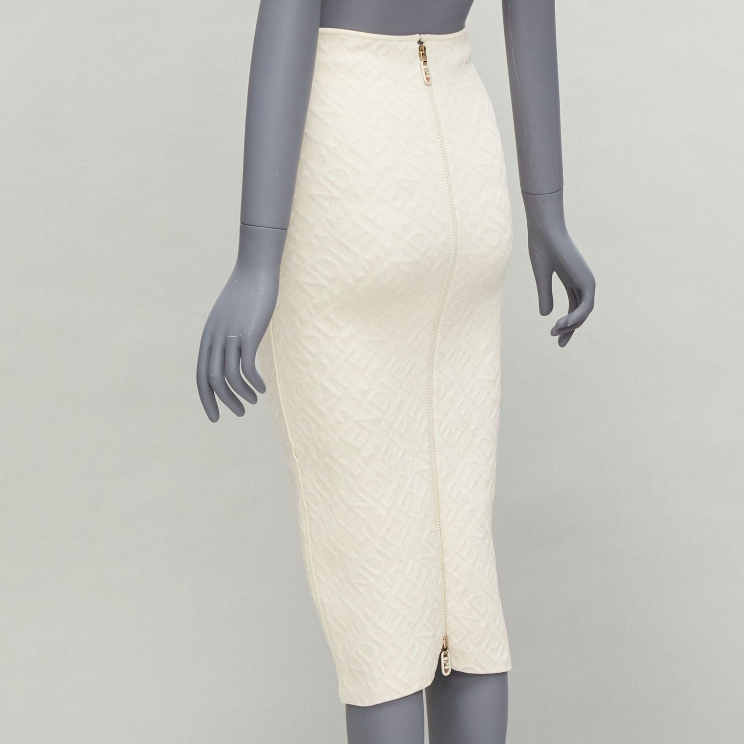 Fendi FENDI SKIMS cream logo jacquard high waisted pencil skirt IT36 XXS Size 25" / US 0 / IT 36 - 6 Thumbnail