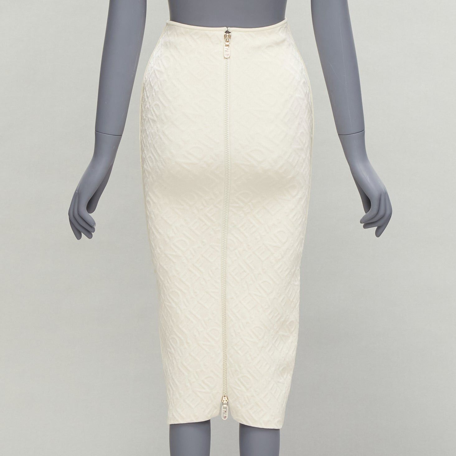 Fendi FENDI SKIMS cream logo jacquard high waisted pencil skirt IT36 XXS Size 25" / US 0 / IT 36 - 5 Thumbnail