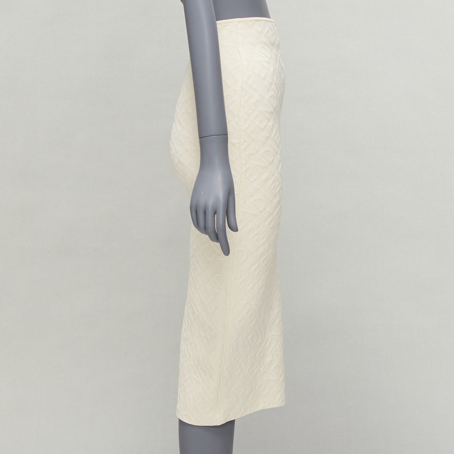 Fendi FENDI SKIMS cream logo jacquard high waisted pencil skirt IT36 XXS Size 25" / US 0 / IT 36 - 4 Thumbnail