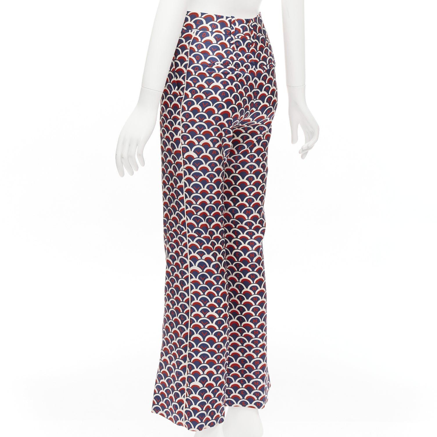 Valentino VALENTINO 100% silk scallop print logo print navy red flared pants IT36 XXS Size 25" / US 0 / IT 36 - 6 Thumbnail