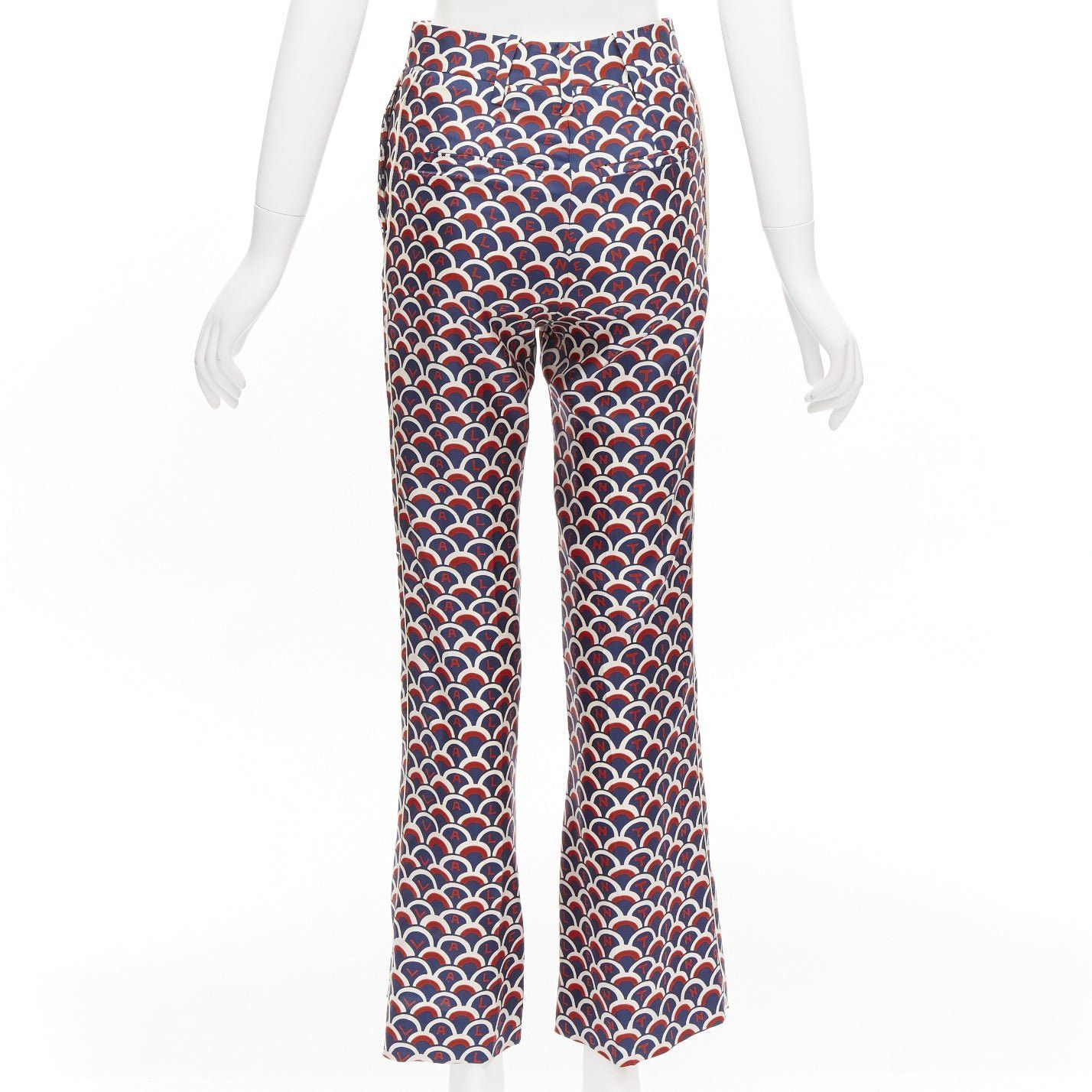 Valentino VALENTINO 100% silk scallop print logo print navy red flared pants IT36 XXS Size 25" / US 0 / IT 36 - 5 Thumbnail