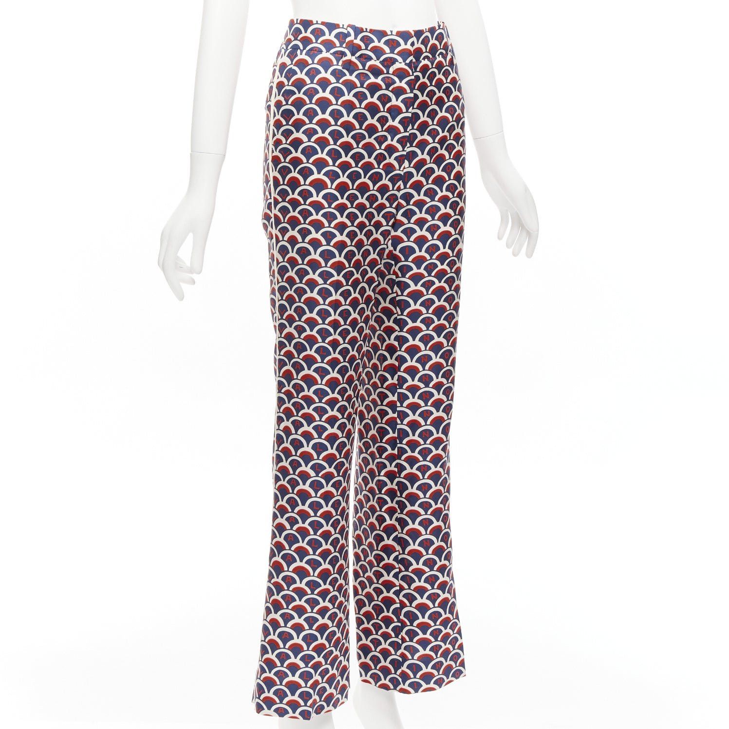 Valentino VALENTINO 100% silk scallop print logo print navy red flared pants IT36 XXS Size 25" / US 0 / IT 36 - 3 Thumbnail