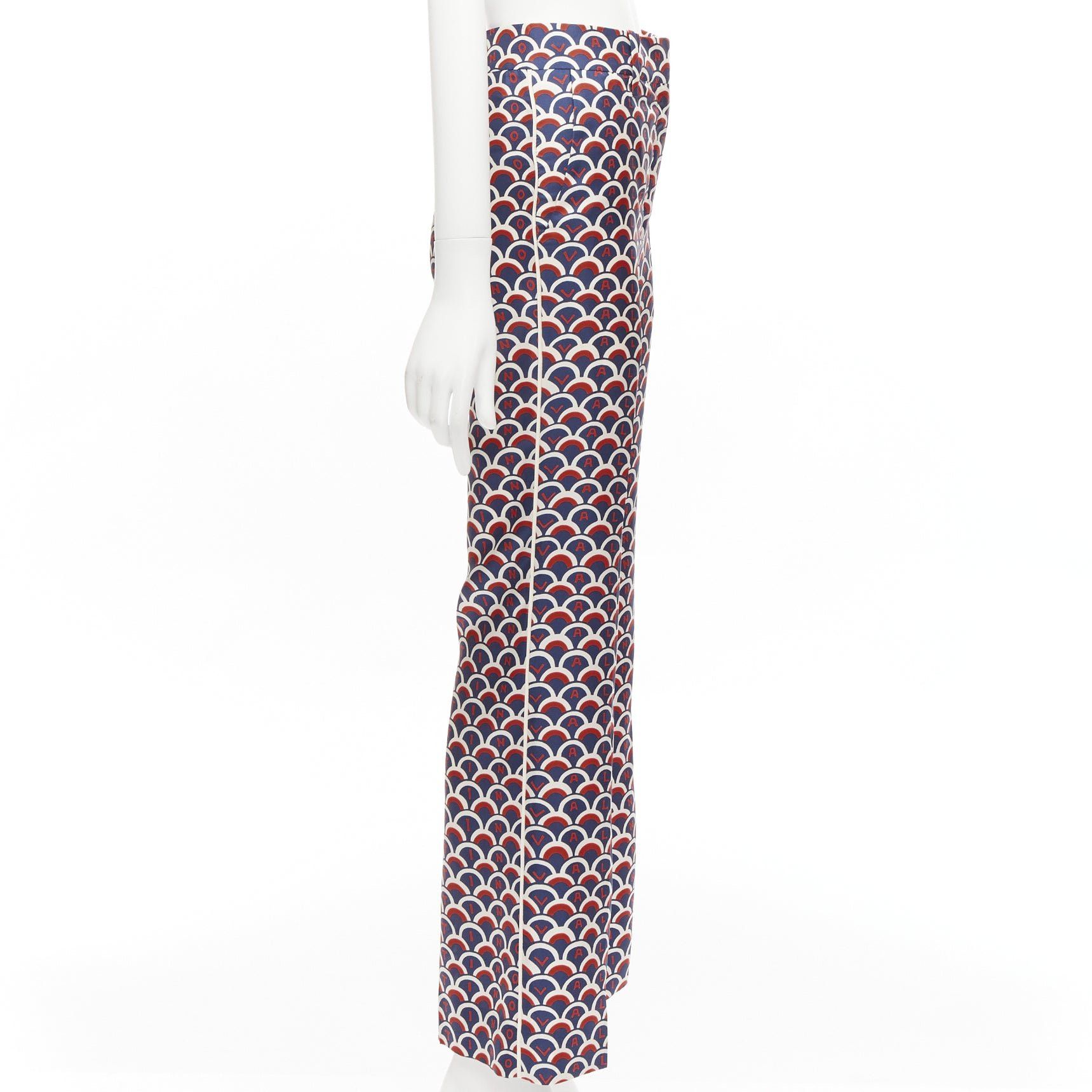 Valentino VALENTINO 100% silk scallop print logo print navy red flared pants IT36 XXS Size 25" / US 0 / IT 36 - 4 Thumbnail