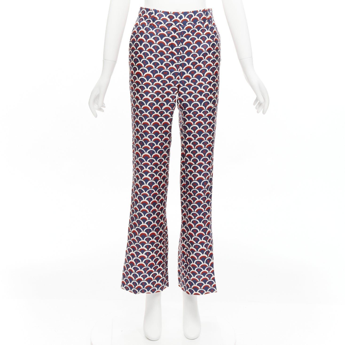 Valentino VALENTINO 100% silk scallop print logo print navy red flared pants IT36 XXS Size 25" / US 0 / IT 36 - 9 Thumbnail