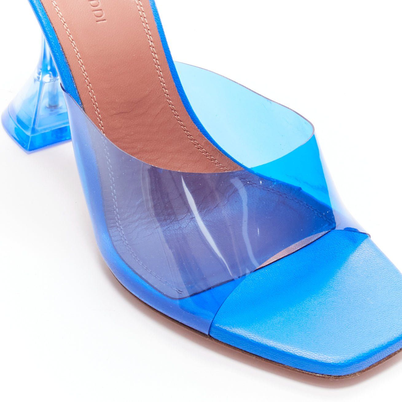 Amina Muaddi AMINA MUADDI Lupita blue clear PVC spool lucite heel sandal EU37.5 Size US 7.5 / IT 37.5 - 7 Thumbnail