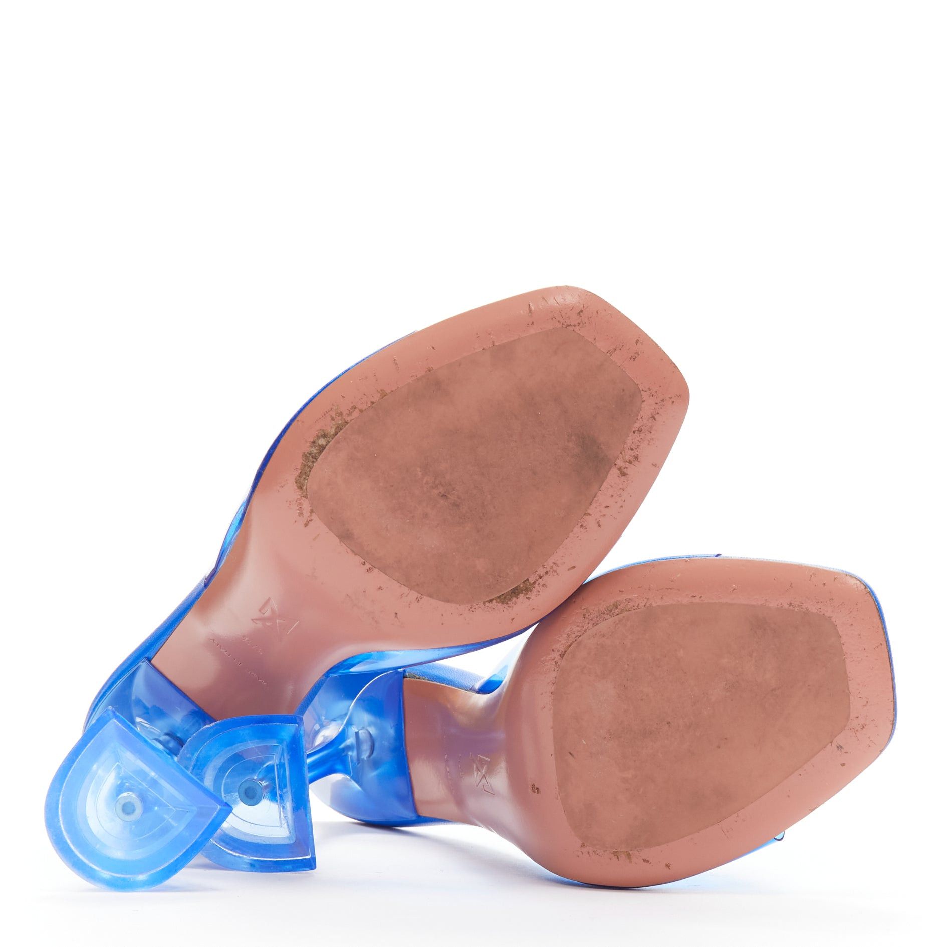 Amina Muaddi AMINA MUADDI Lupita blue clear PVC spool lucite heel sandal EU37.5 Size US 7.5 / IT 37.5 - 11 Thumbnail