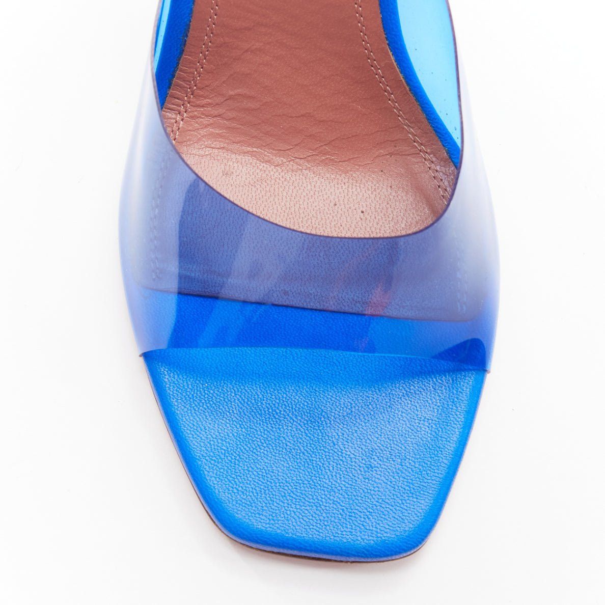 Amina Muaddi AMINA MUADDI Lupita blue clear PVC spool lucite heel sandal EU37.5 Size US 7.5 / IT 37.5 - 6 Thumbnail