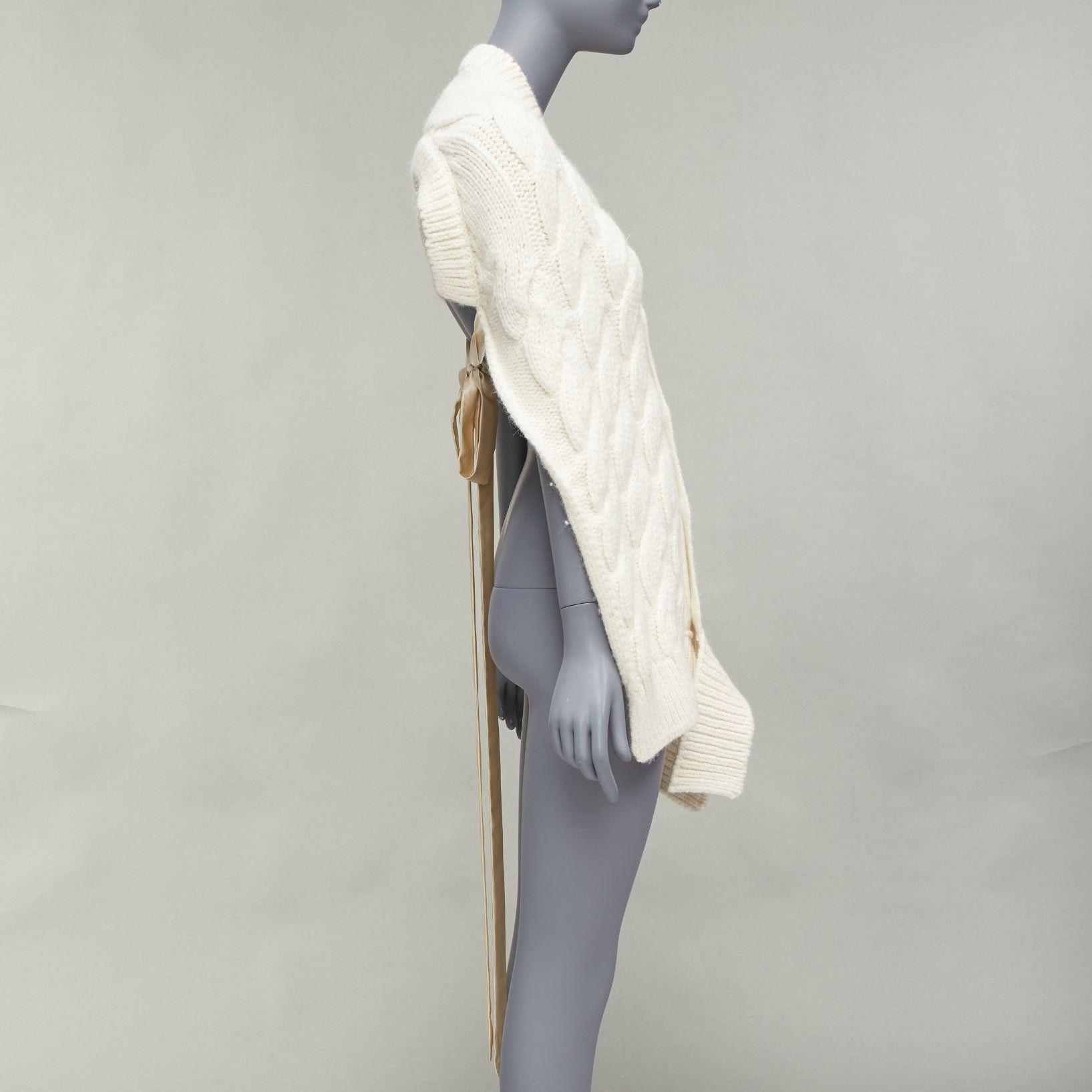 Simone Rocha SIMONE ROCHA cream alpaca ribbon tie open back draped cable knit top S Size S / US 4 / IT 40 - 4 Thumbnail