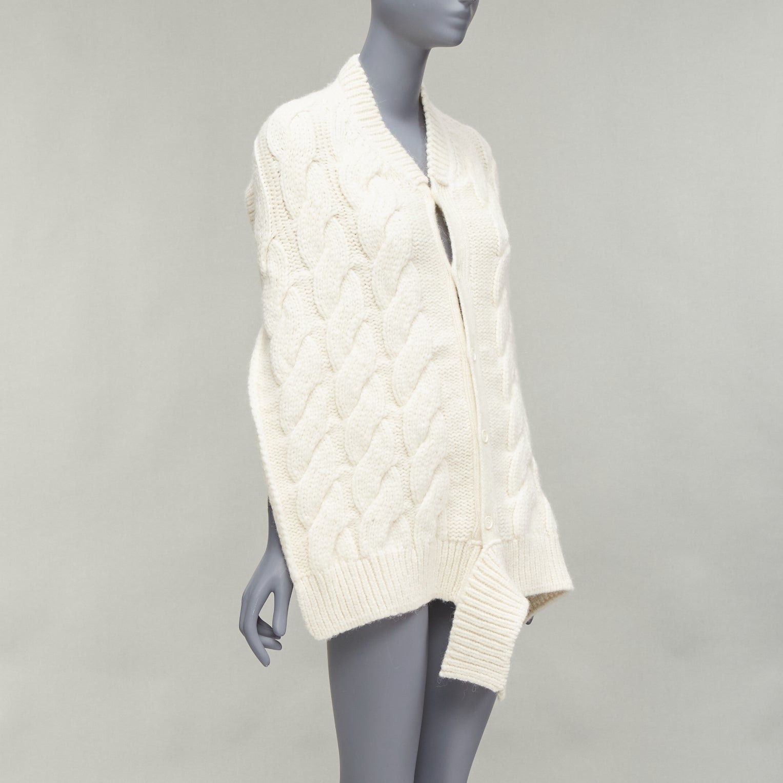 Simone Rocha SIMONE ROCHA cream alpaca ribbon tie open back draped cable knit top S Size S / US 4 / IT 40 - 3 Thumbnail
