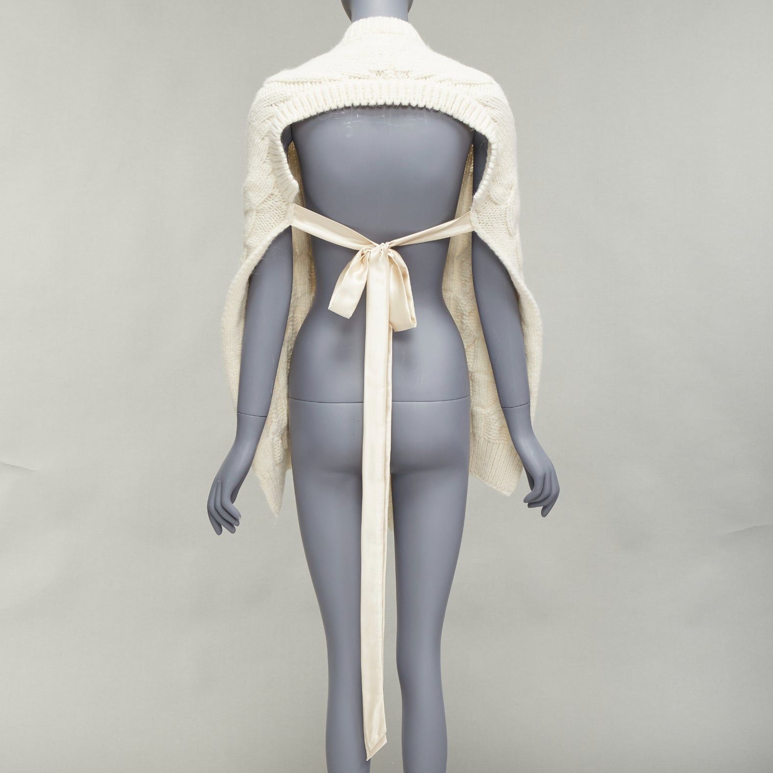 Simone Rocha SIMONE ROCHA cream alpaca ribbon tie open back draped cable knit top S Size S / US 4 / IT 40 - 2 Thumbnail