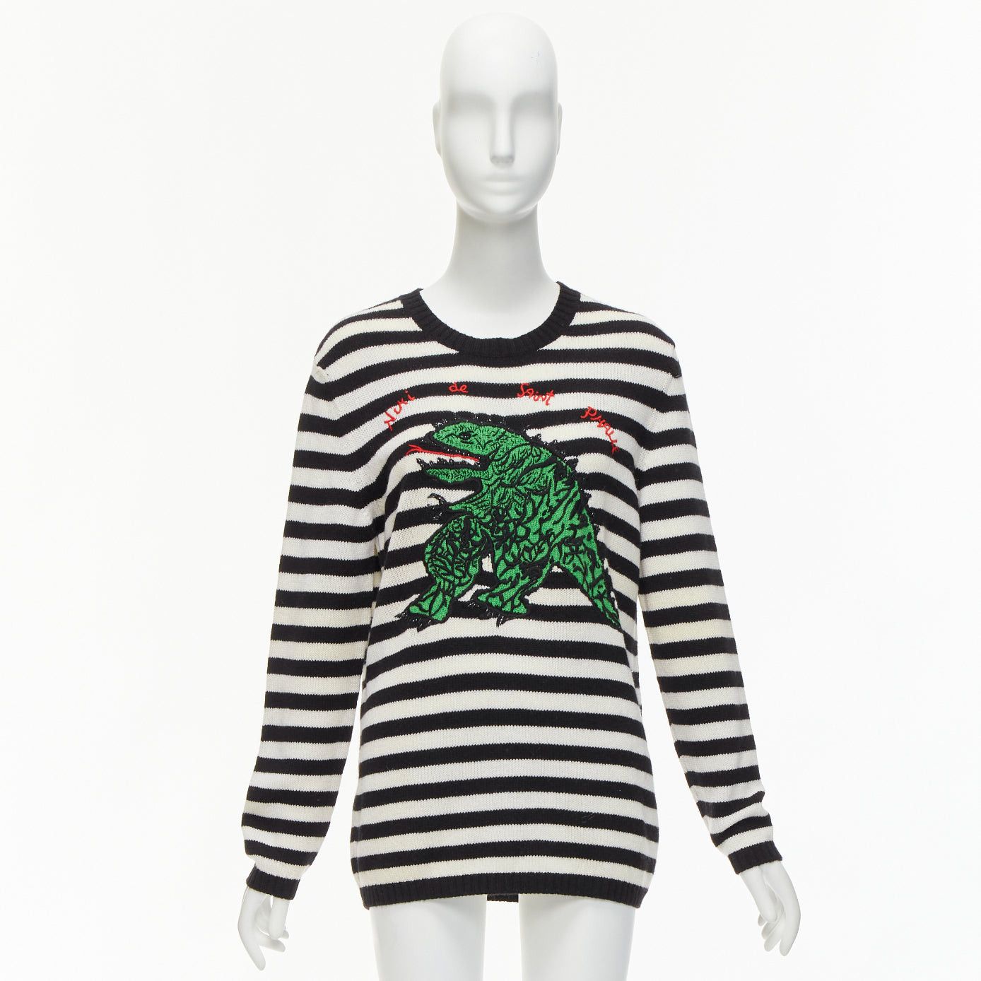 Dior DIOR 2023 Runway 100% cashmere black white green dinosaur sweater FR38 M Size M / US 6-8 / IT 42-44 - 9 Thumbnail