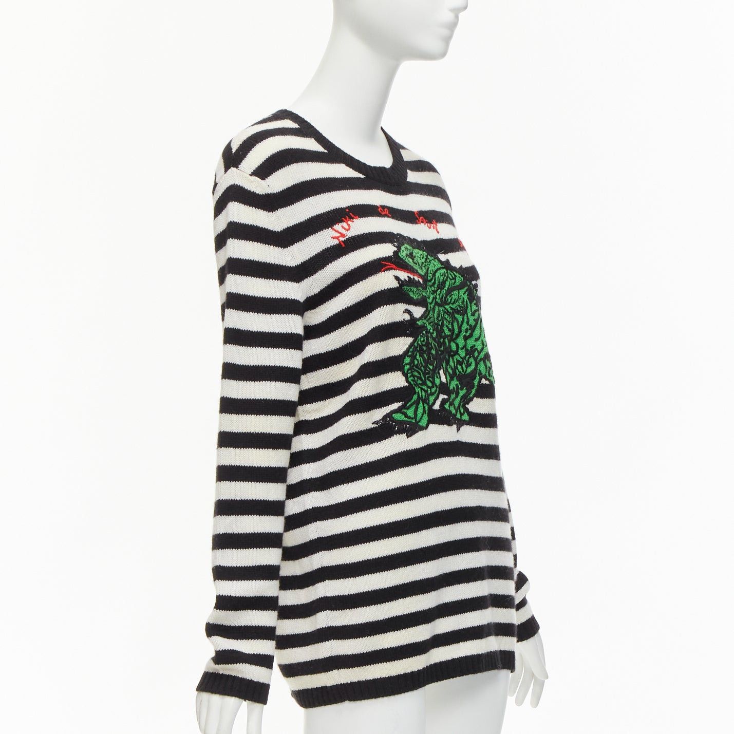 Dior DIOR 2023 Runway 100% cashmere black white green dinosaur sweater FR38 M Size M / US 6-8 / IT 42-44 - 3 Thumbnail