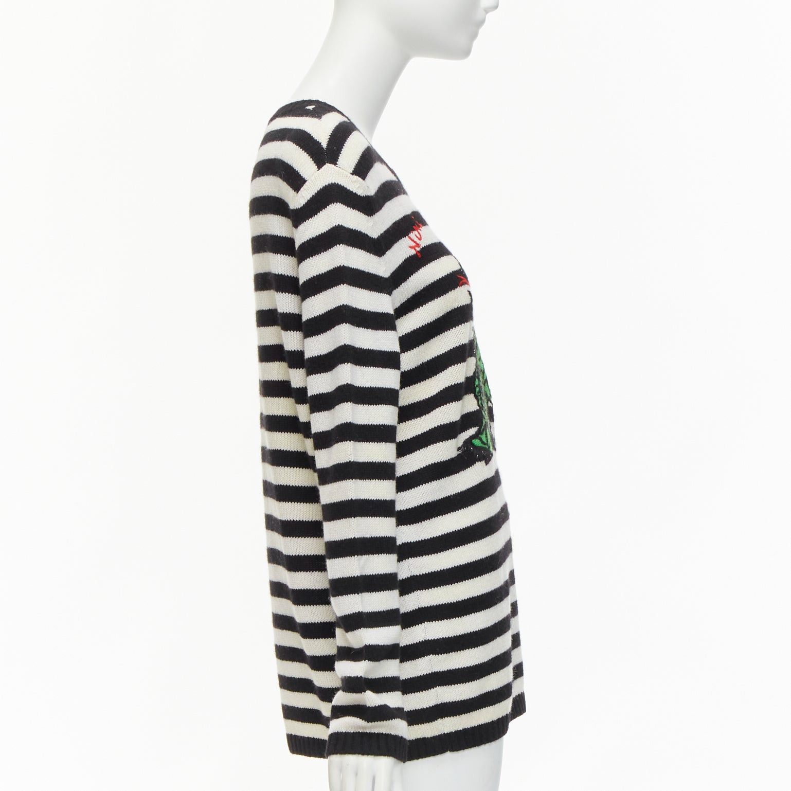 Dior DIOR 2023 Runway 100% cashmere black white green dinosaur sweater FR38 M Size M / US 6-8 / IT 42-44 - 4 Thumbnail