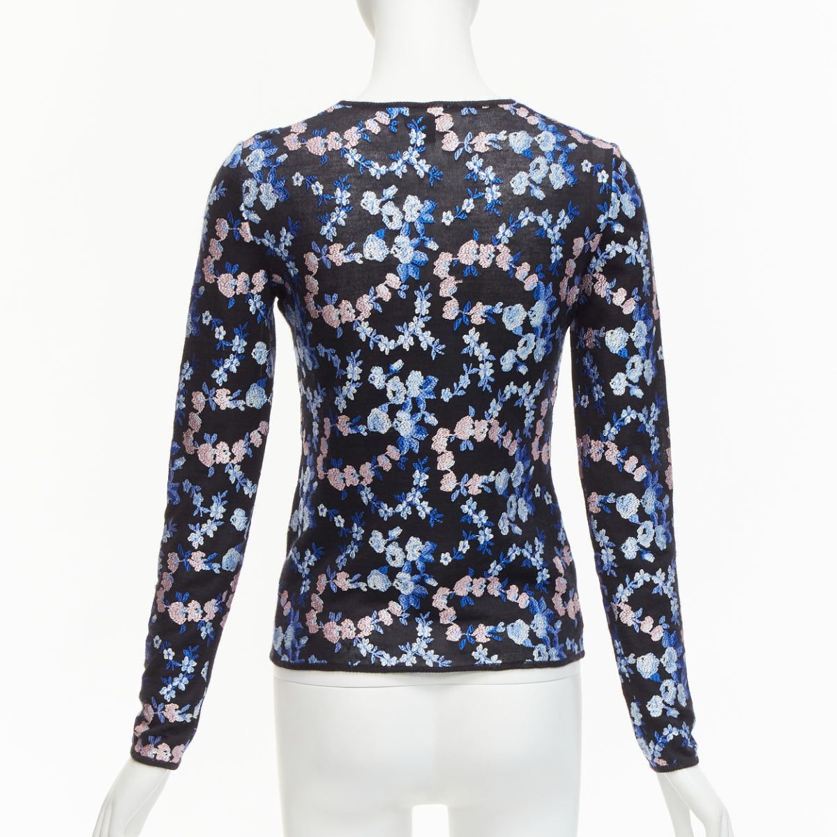 Giambattista Valli GIAMBATTISTA VALLI black cashmere silk blue pink flower embroidery top IT38 XS Size XS / US 0-2 / IT 36-38 - 5 Thumbnail