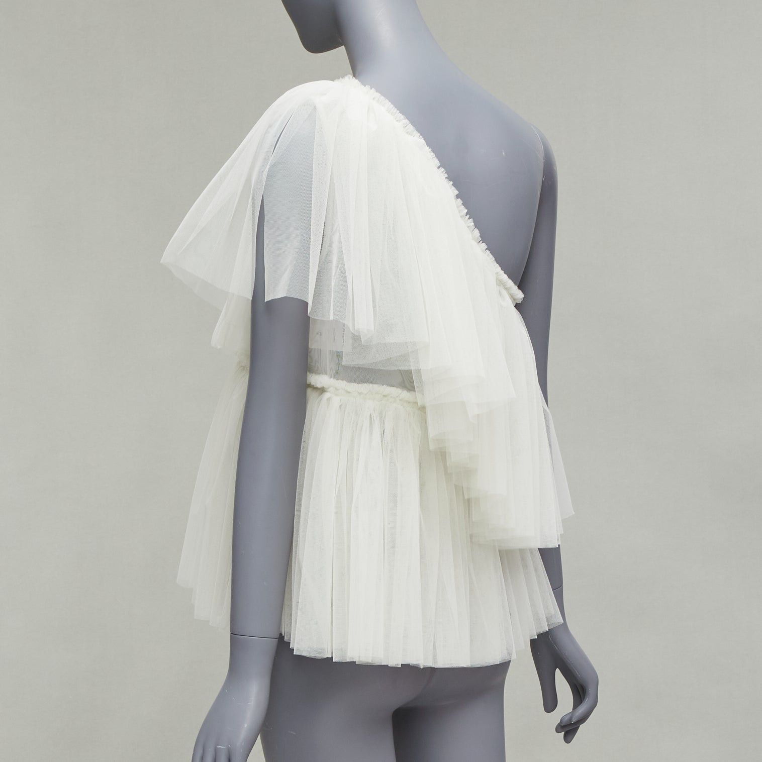 Molly Goddard MOLLY GODDARD cream tulle tiered one shoulder sheer top UK6 XS Size XS / US 0-2 / IT 36-38 - 2 Thumbnail