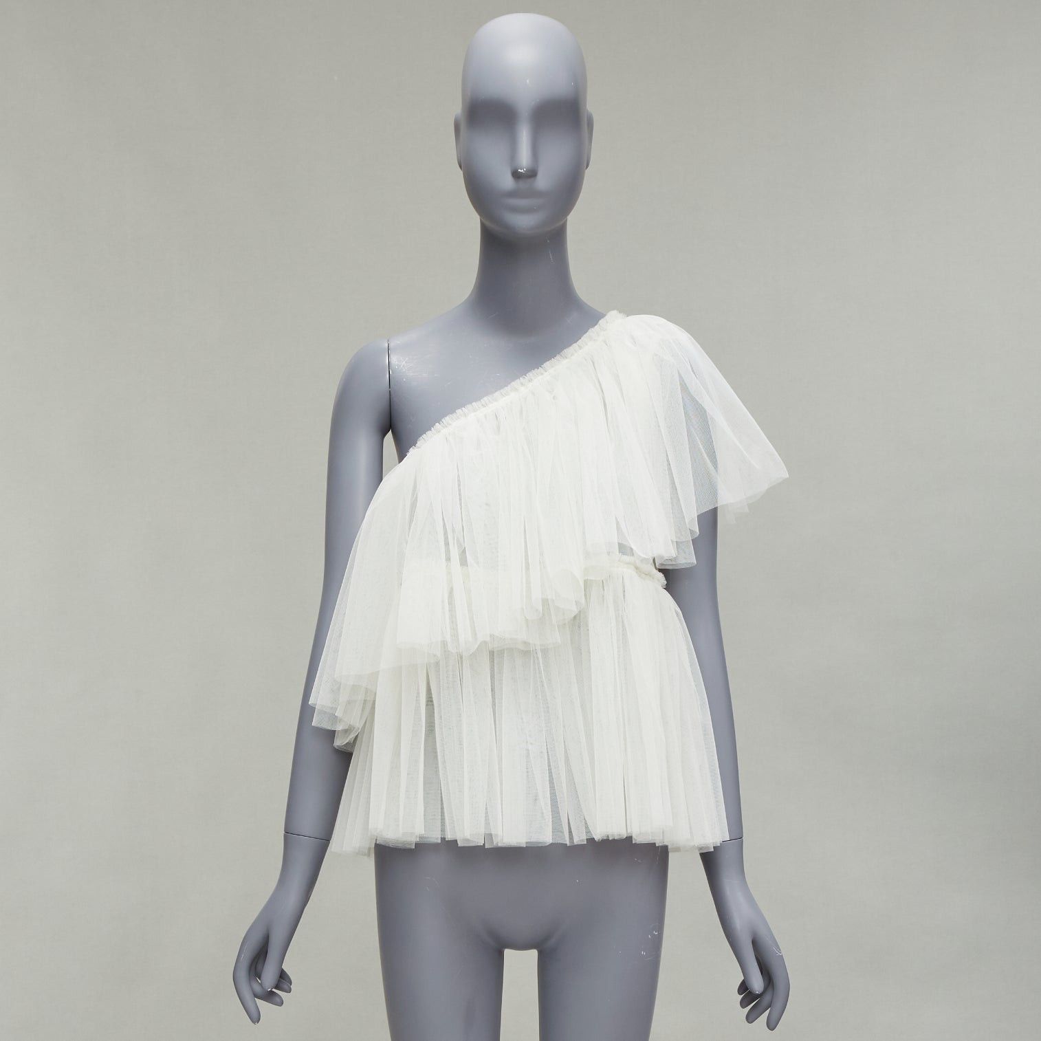 Molly Goddard MOLLY GODDARD cream tulle tiered one shoulder sheer top UK6 XS Size XS / US 0-2 / IT 36-38 - 9 Thumbnail