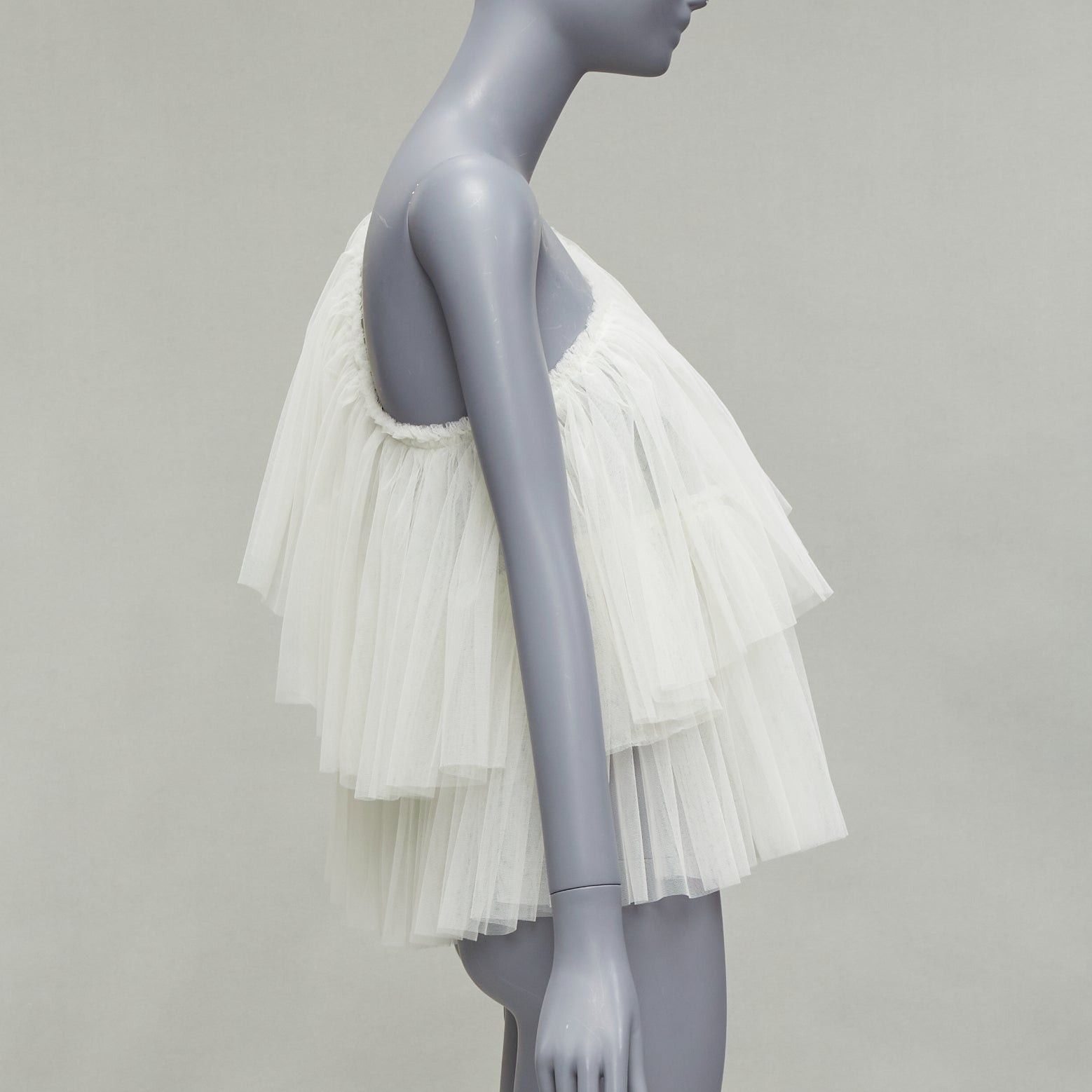 Molly Goddard MOLLY GODDARD cream tulle tiered one shoulder sheer top UK6 XS Size XS / US 0-2 / IT 36-38 - 4 Thumbnail