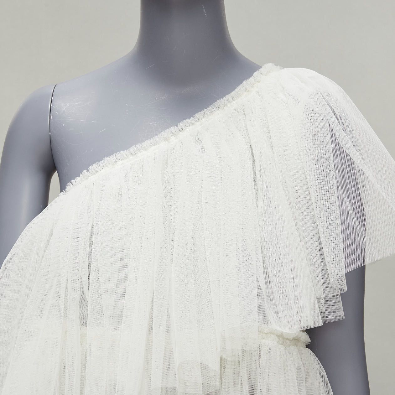 Molly Goddard MOLLY GODDARD cream tulle tiered one shoulder sheer top UK6 XS Size XS / US 0-2 / IT 36-38 - 6 Thumbnail