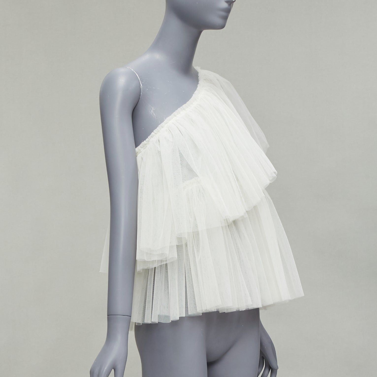 Molly Goddard MOLLY GODDARD cream tulle tiered one shoulder sheer top UK6 XS Size XS / US 0-2 / IT 36-38 - 3 Thumbnail