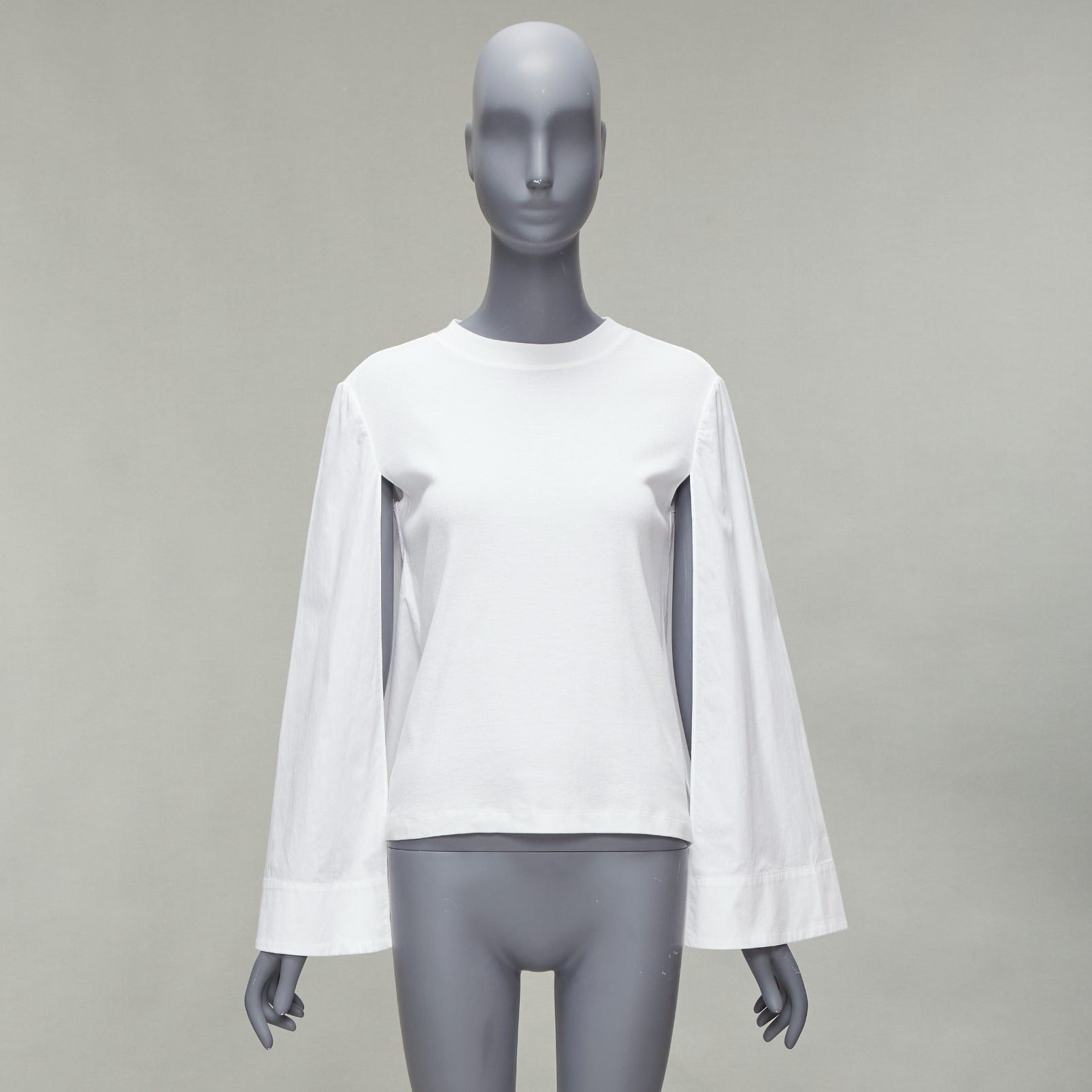Rosetta Getty ROSETTA GETTY white 100% cotton woven cape sleeves knitted top XS Size XS / US 0-2 / IT 36-38 - 9 Thumbnail