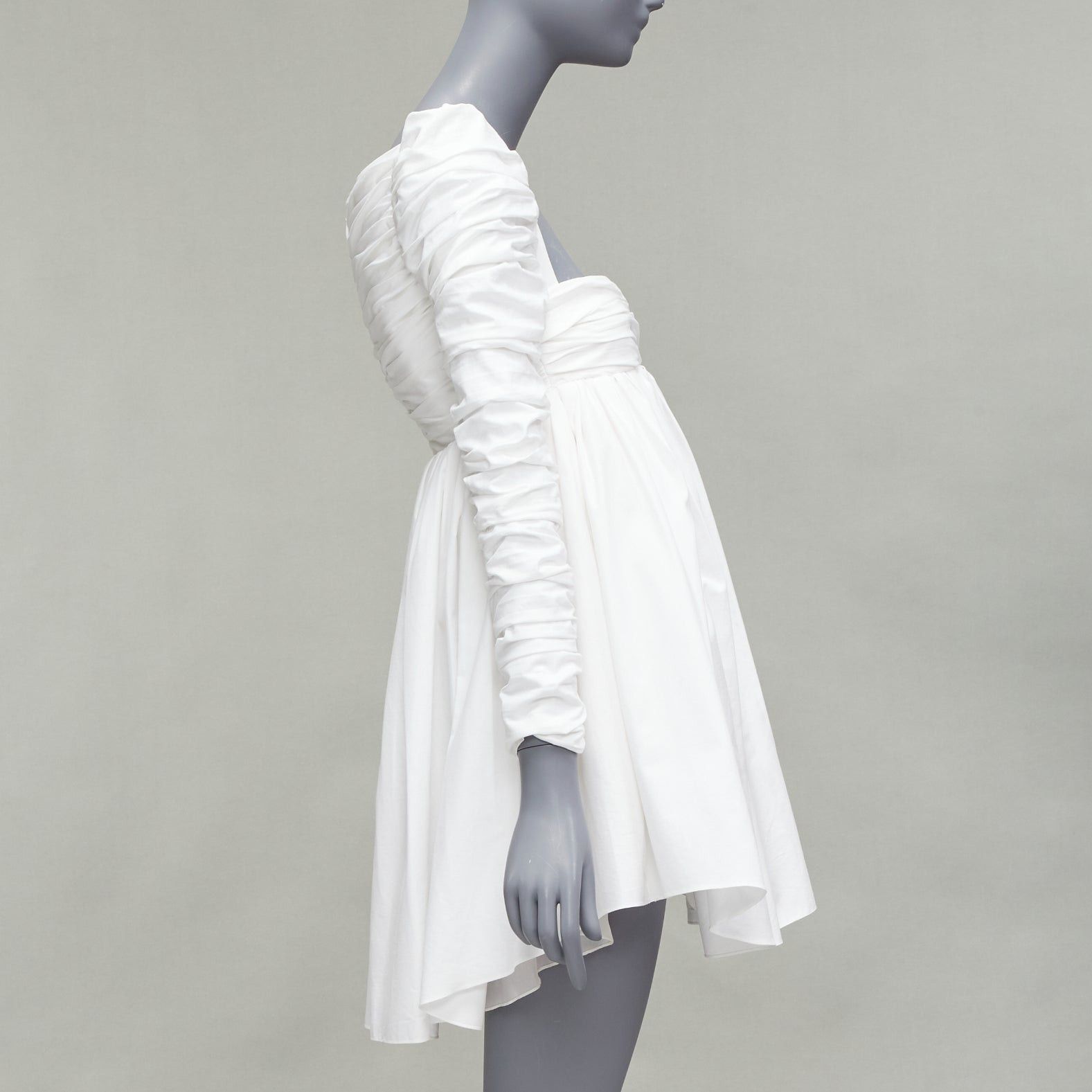 KHAITE KHAITE Sueanne white ruched sleeve sweetheart empire corseted mini dress US2 S Size S / US 4 / IT 40 - 4 Thumbnail