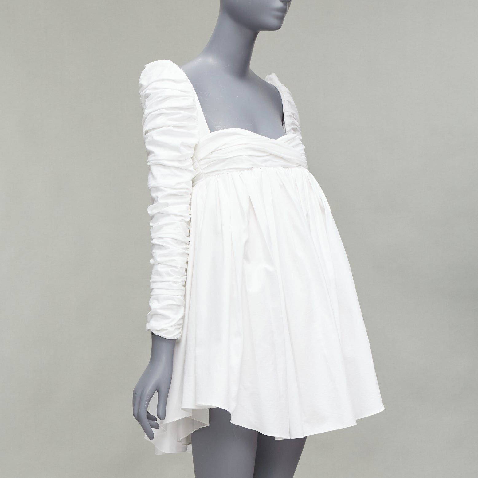 KHAITE KHAITE Sueanne white ruched sleeve sweetheart empire corseted mini dress US2 S Size S / US 4 / IT 40 - 3 Thumbnail
