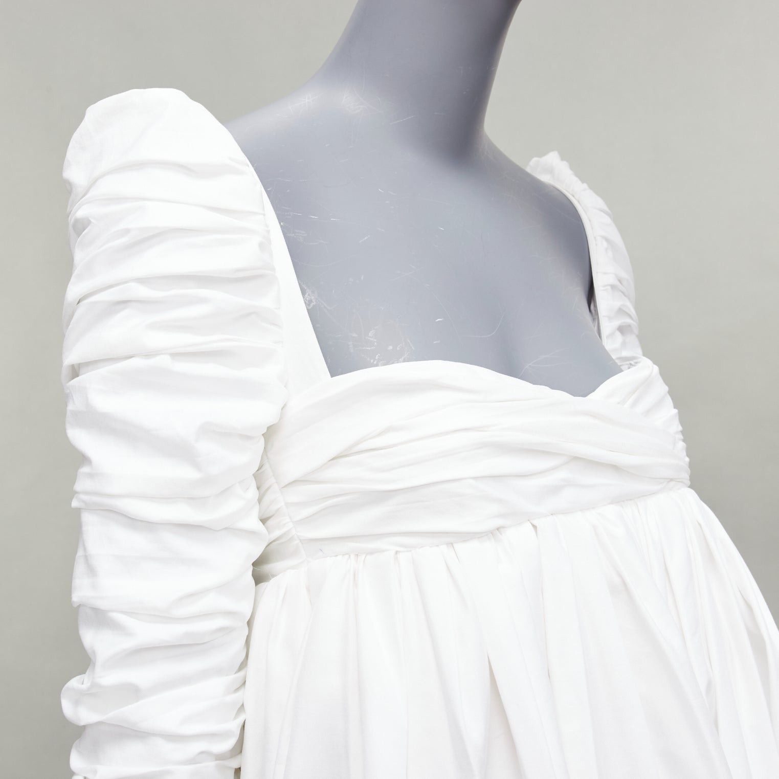KHAITE KHAITE Sueanne white ruched sleeve sweetheart empire corseted mini dress US2 S Size S / US 4 / IT 40 - 2 Thumbnail
