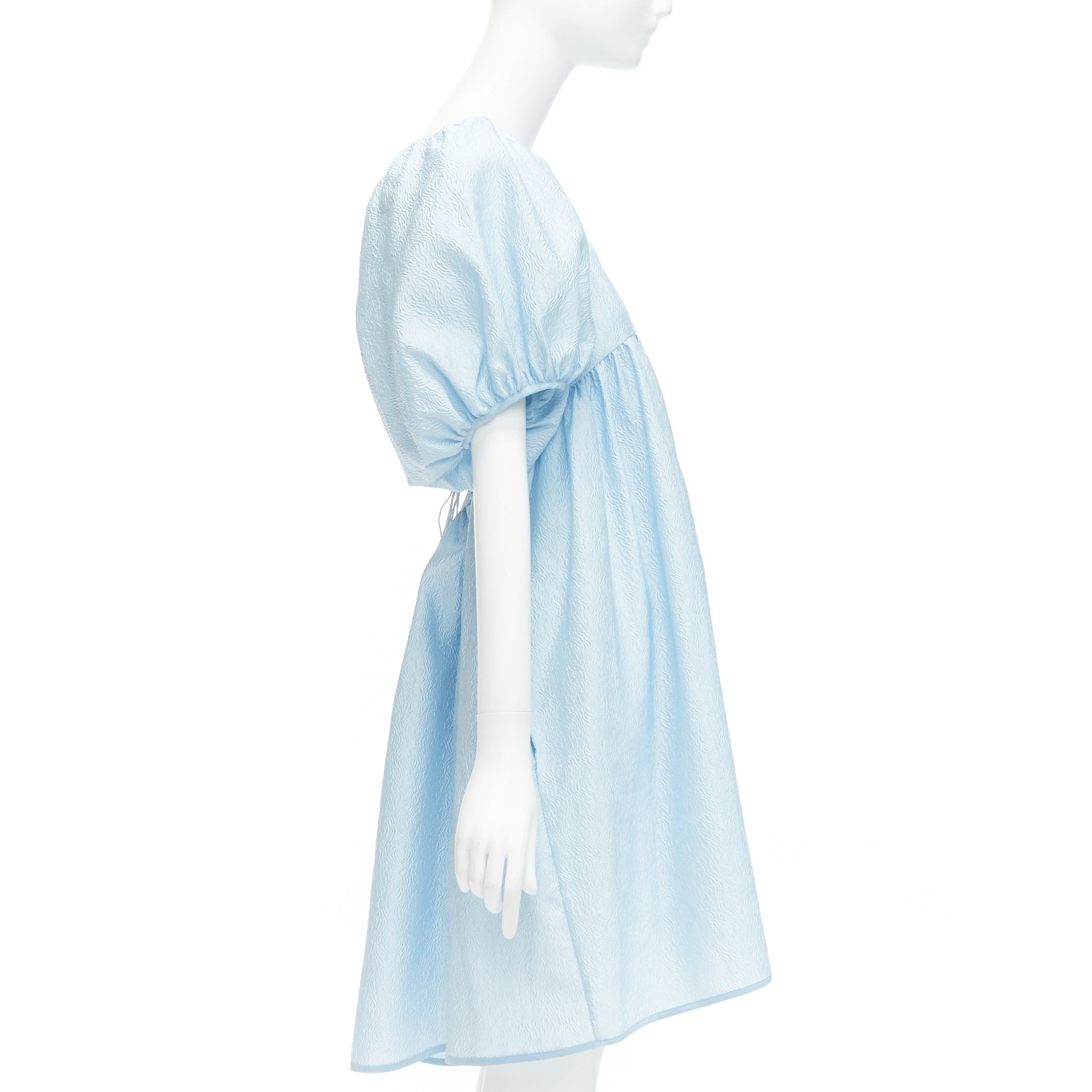 Cecilie Bahnsen CECILIE BAHNSEN blue silk blend rose silk jacquard puff babydoll dress UK6 XS Size XS / US 0-2 / IT 36-38 - 4 Thumbnail