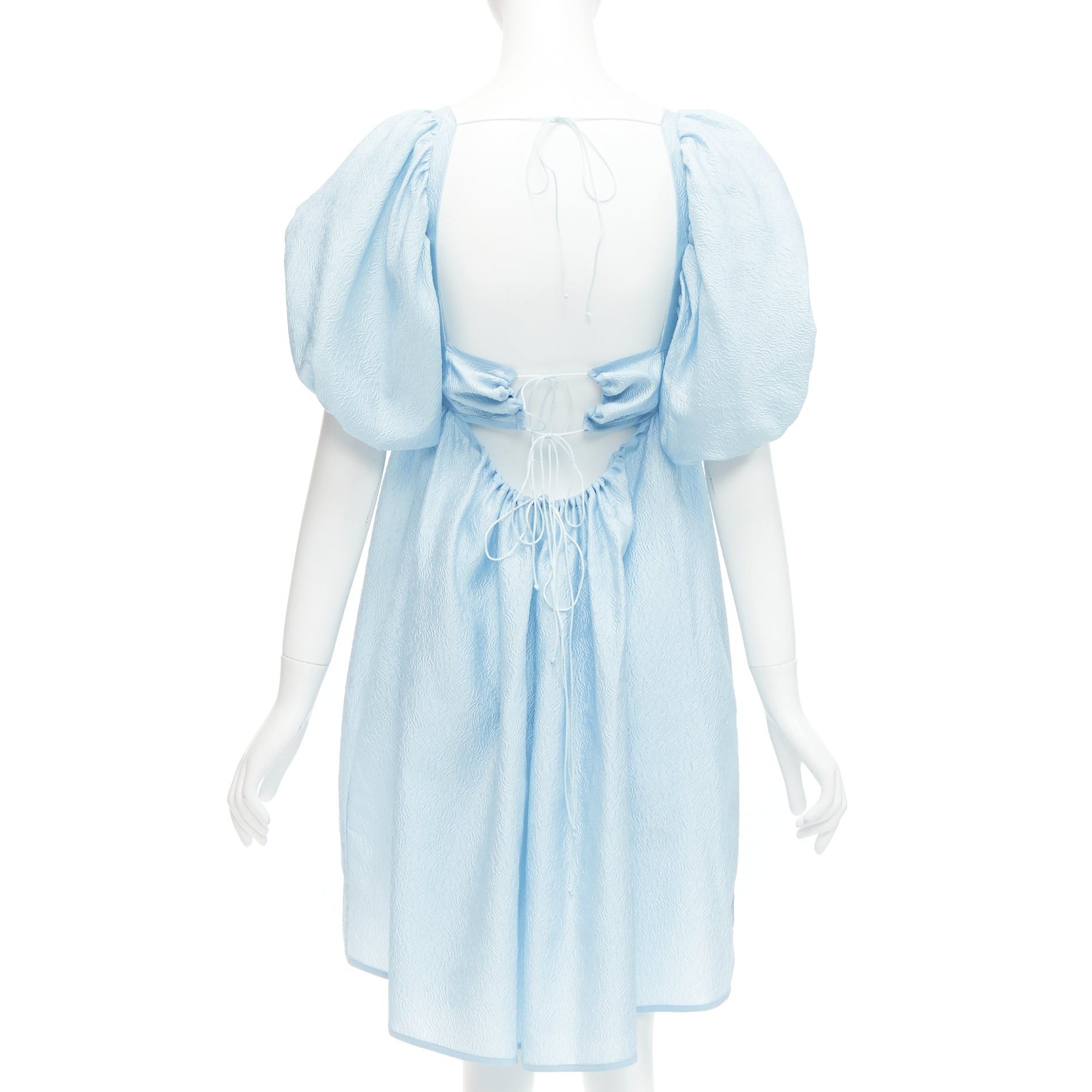 Cecilie Bahnsen CECILIE BAHNSEN blue silk blend rose silk jacquard puff babydoll dress UK6 XS Size XS / US 0-2 / IT 36-38 - 2 Thumbnail
